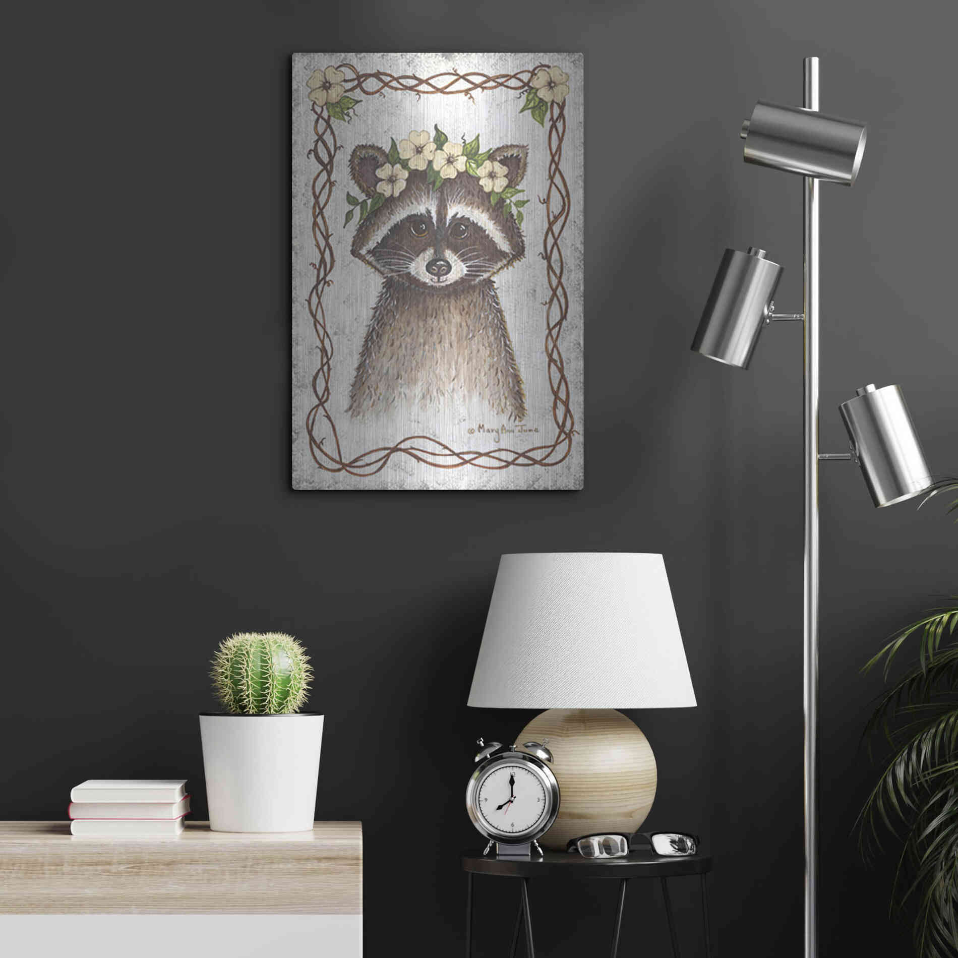 Luxe Metal Art 'Raccoon' by Mary Ann June, Metal Wall Art,16x24