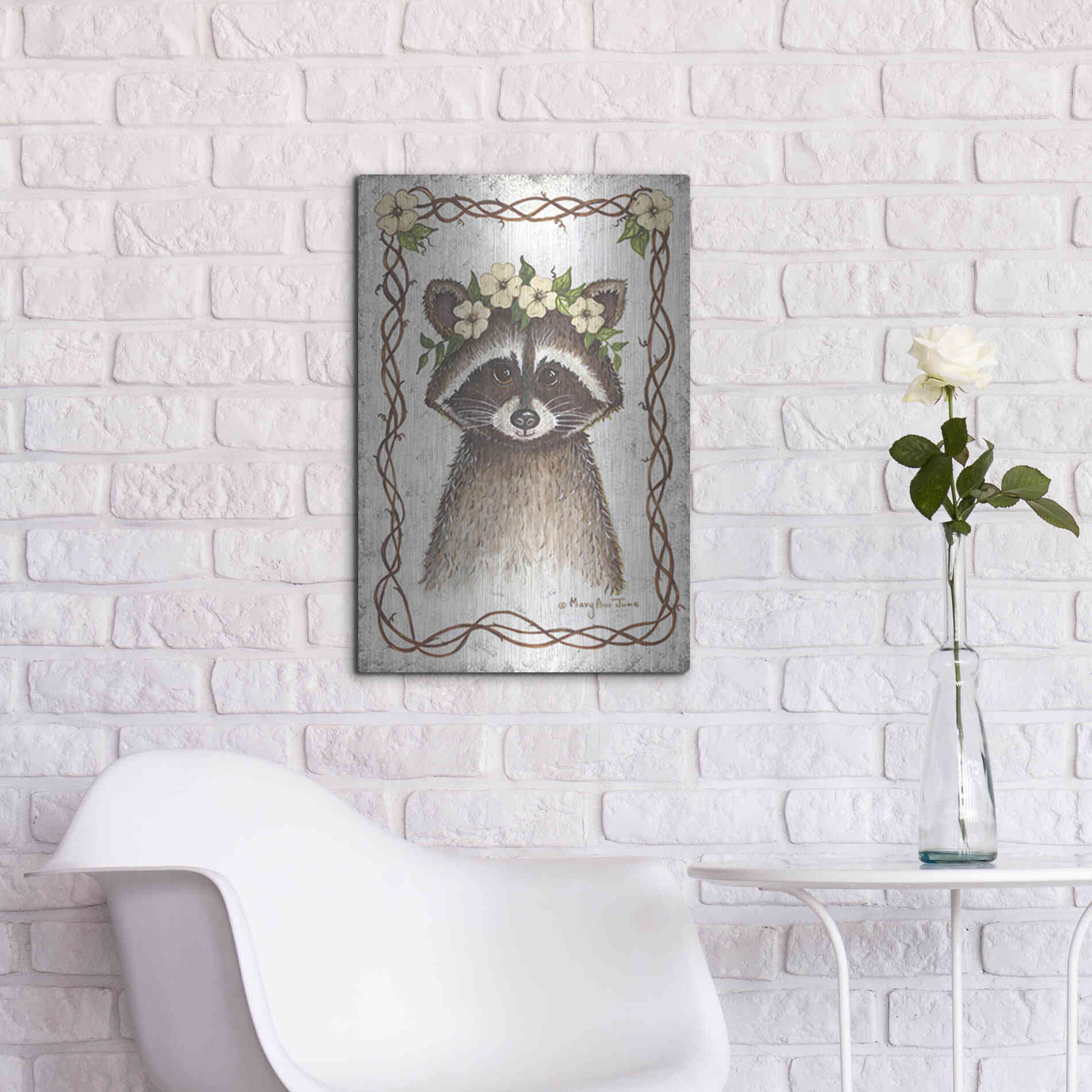 Luxe Metal Art 'Raccoon' by Mary Ann June, Metal Wall Art,16x24