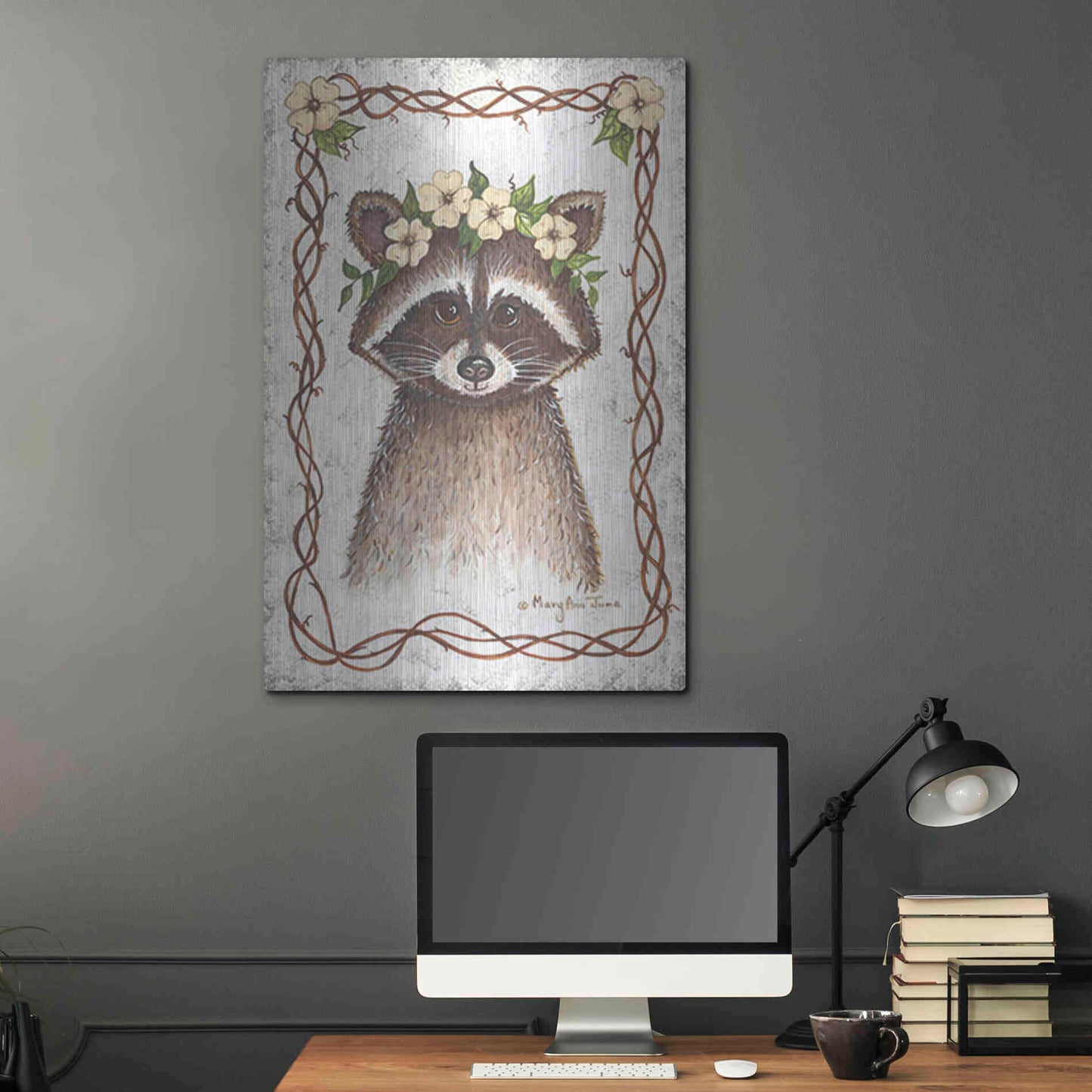 Luxe Metal Art 'Raccoon' by Mary Ann June, Metal Wall Art,24x36