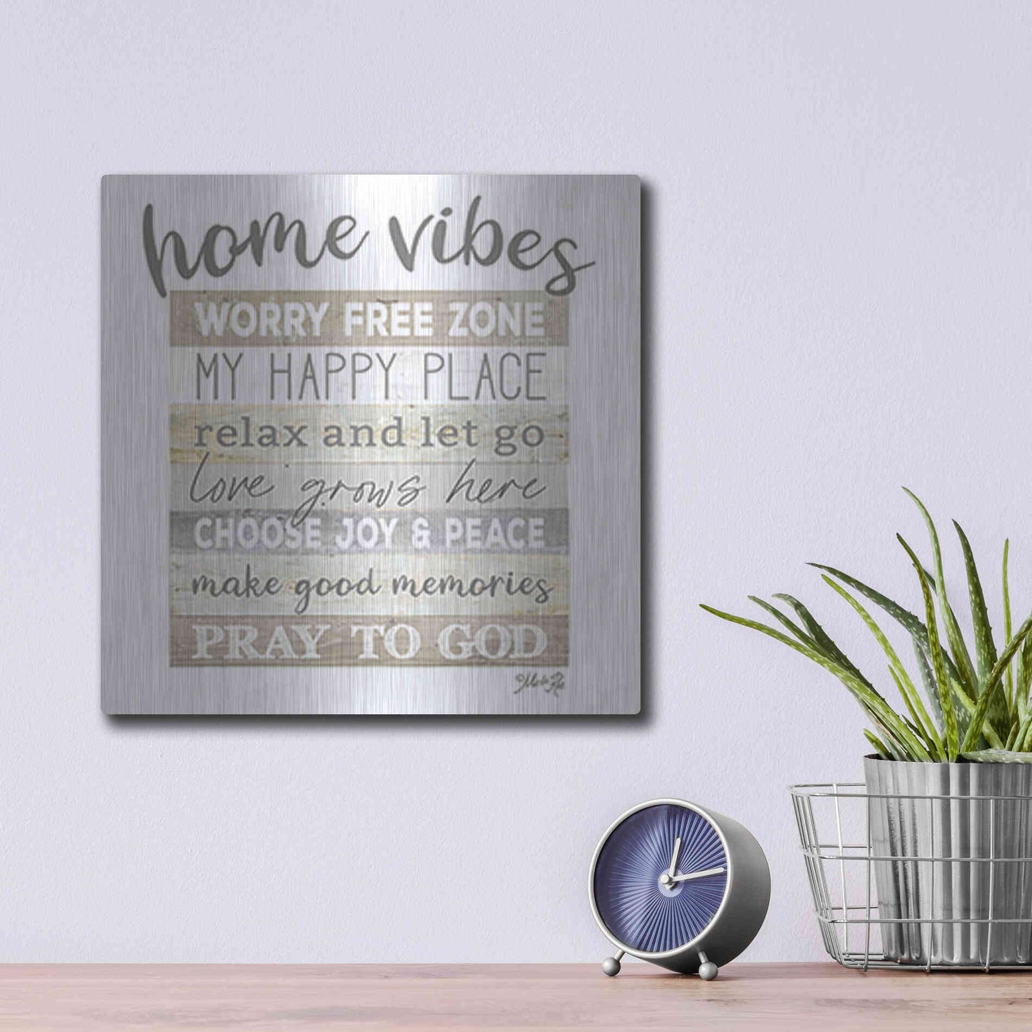 Luxe Metal Art 'Home Vibes' by Marla Rae, Metal Wall Art,12x12