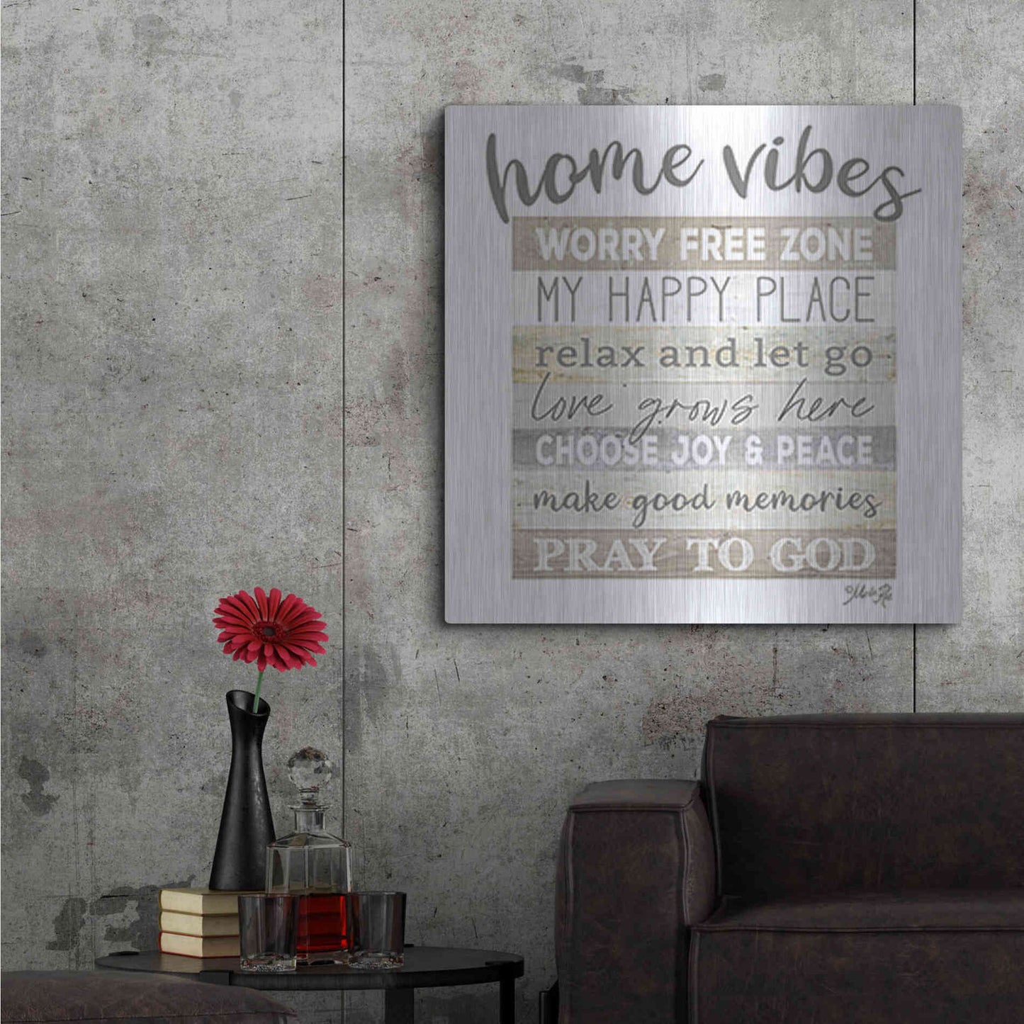Luxe Metal Art 'Home Vibes' by Marla Rae, Metal Wall Art,36x36