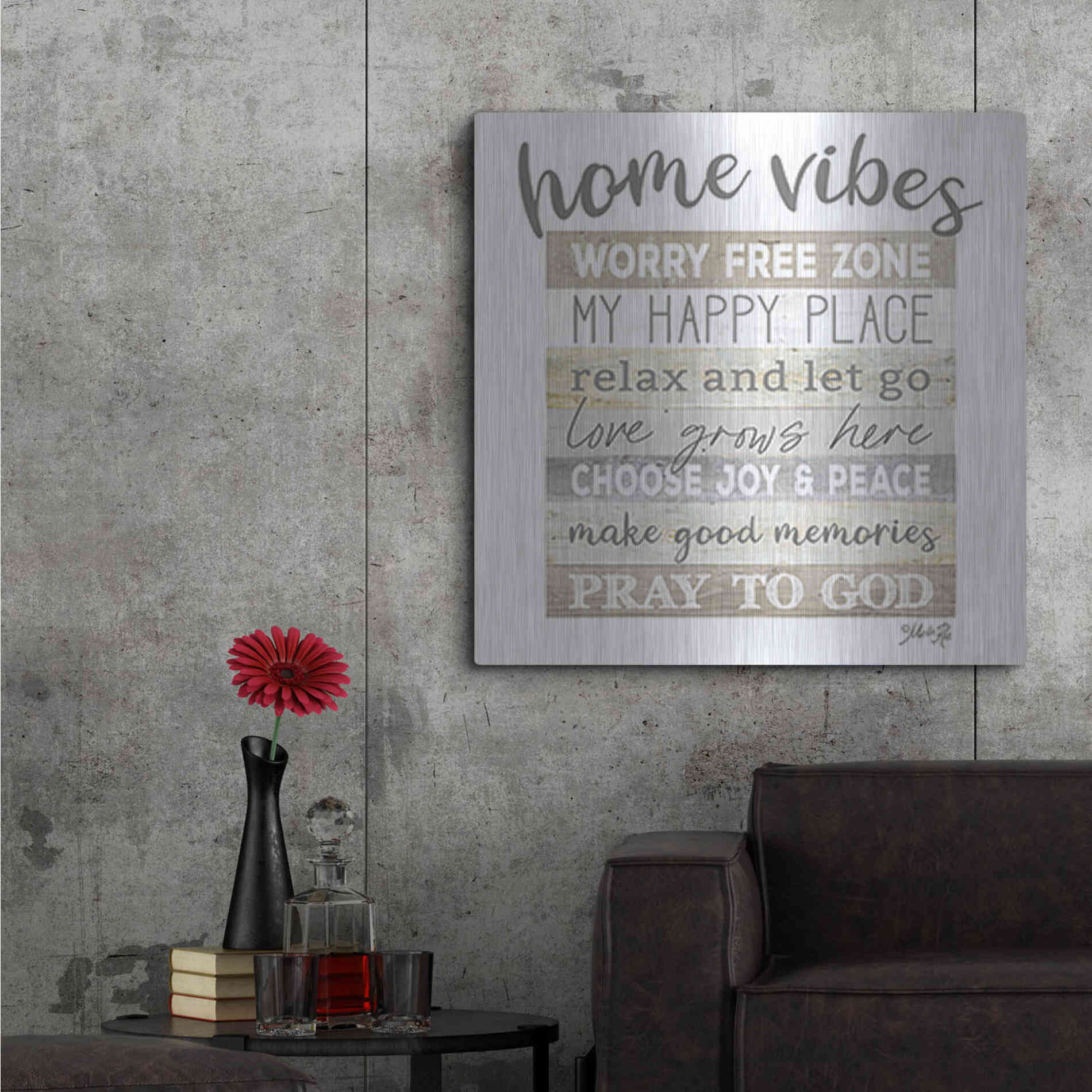Luxe Metal Art 'Home Vibes' by Marla Rae, Metal Wall Art,36x36