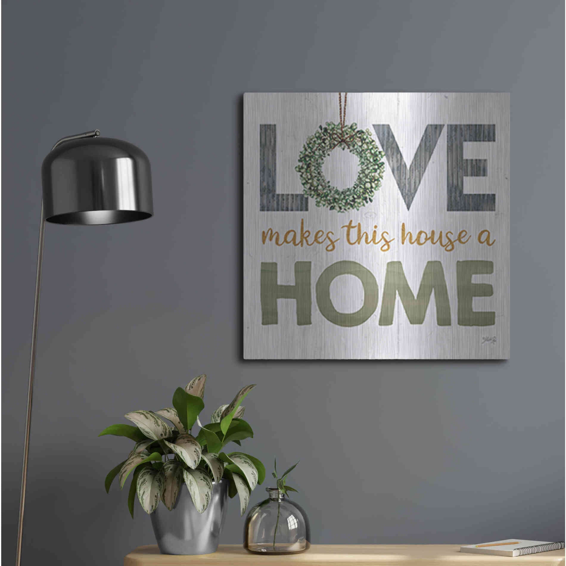 Luxe Metal Art 'Love Makes This House a Home Square' by Marla Rae, Metal Wall Art,24x24