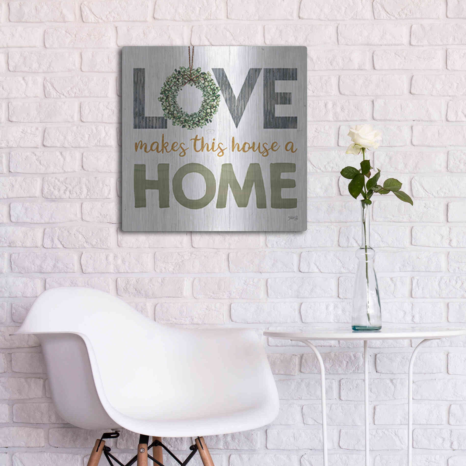 Luxe Metal Art 'Love Makes This House a Home Square' by Marla Rae, Metal Wall Art,24x24