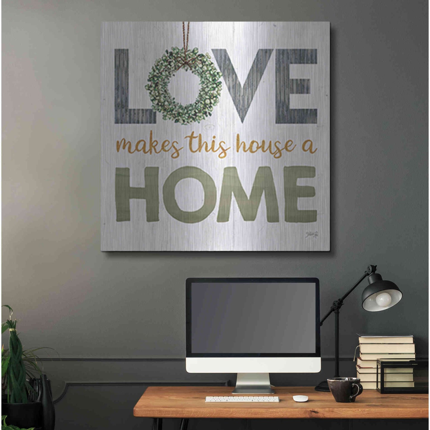 Luxe Metal Art 'Love Makes This House a Home Square' by Marla Rae, Metal Wall Art,36x36