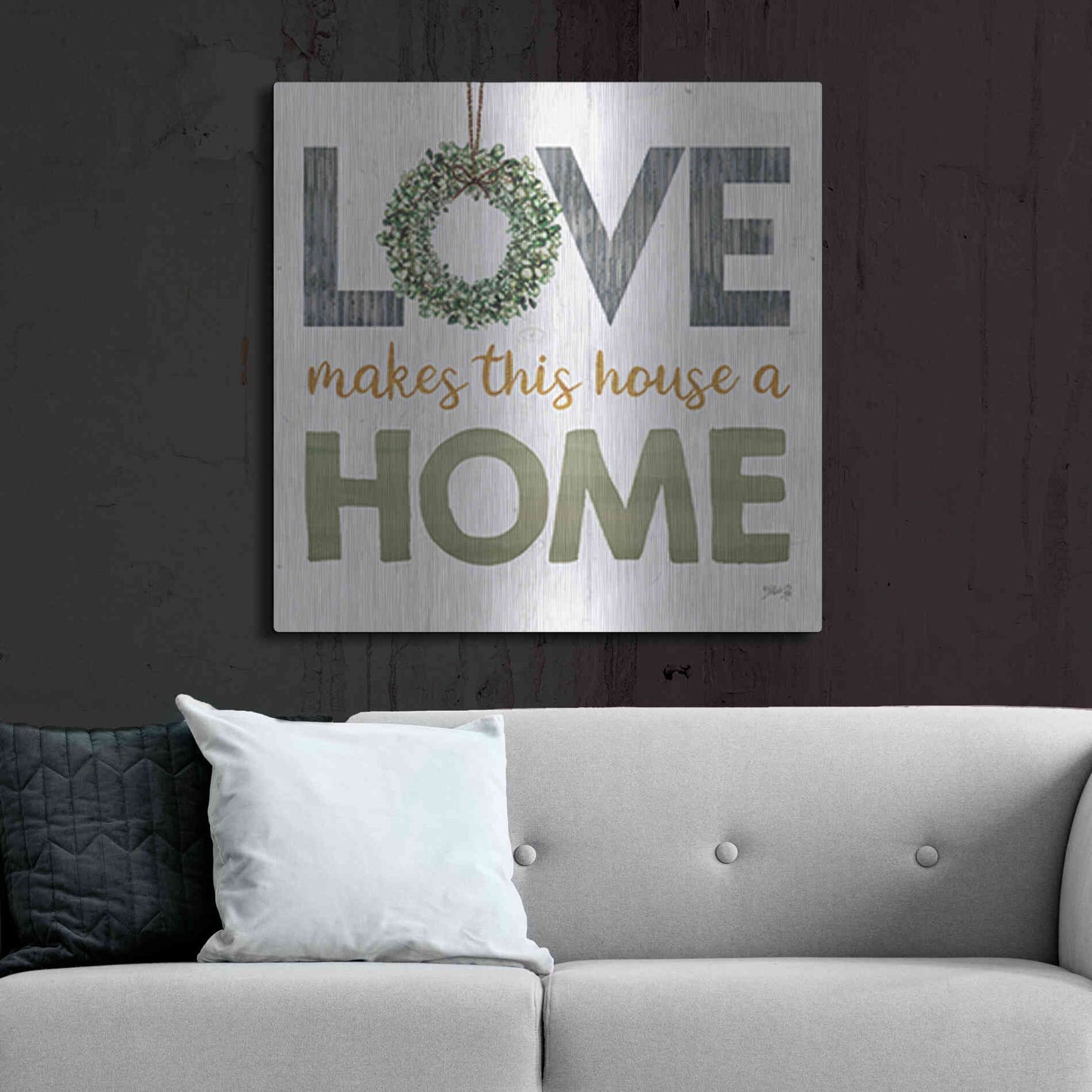 Luxe Metal Art 'Love Makes This House a Home Square' by Marla Rae, Metal Wall Art,36x36
