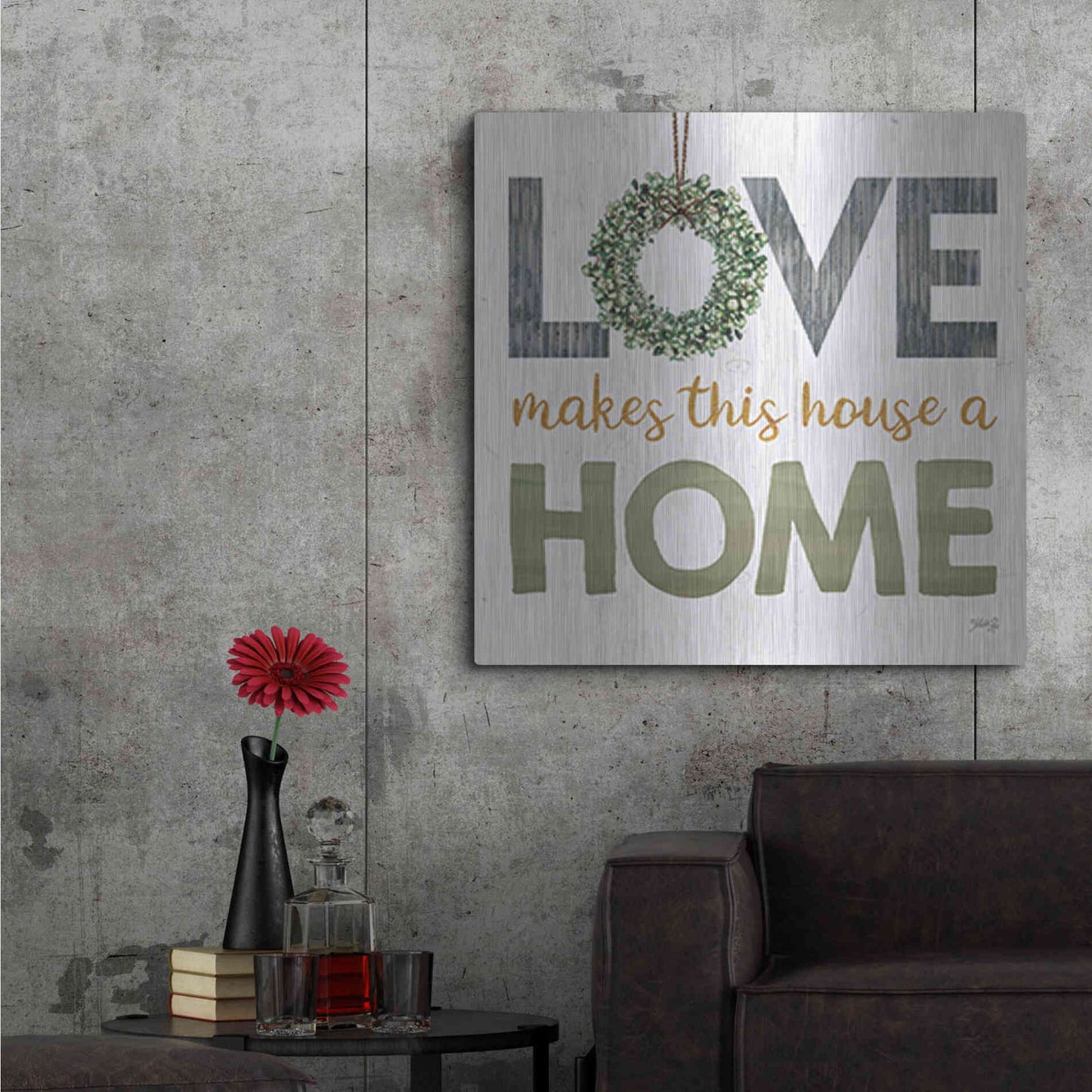 Luxe Metal Art 'Love Makes This House a Home Square' by Marla Rae, Metal Wall Art,36x36