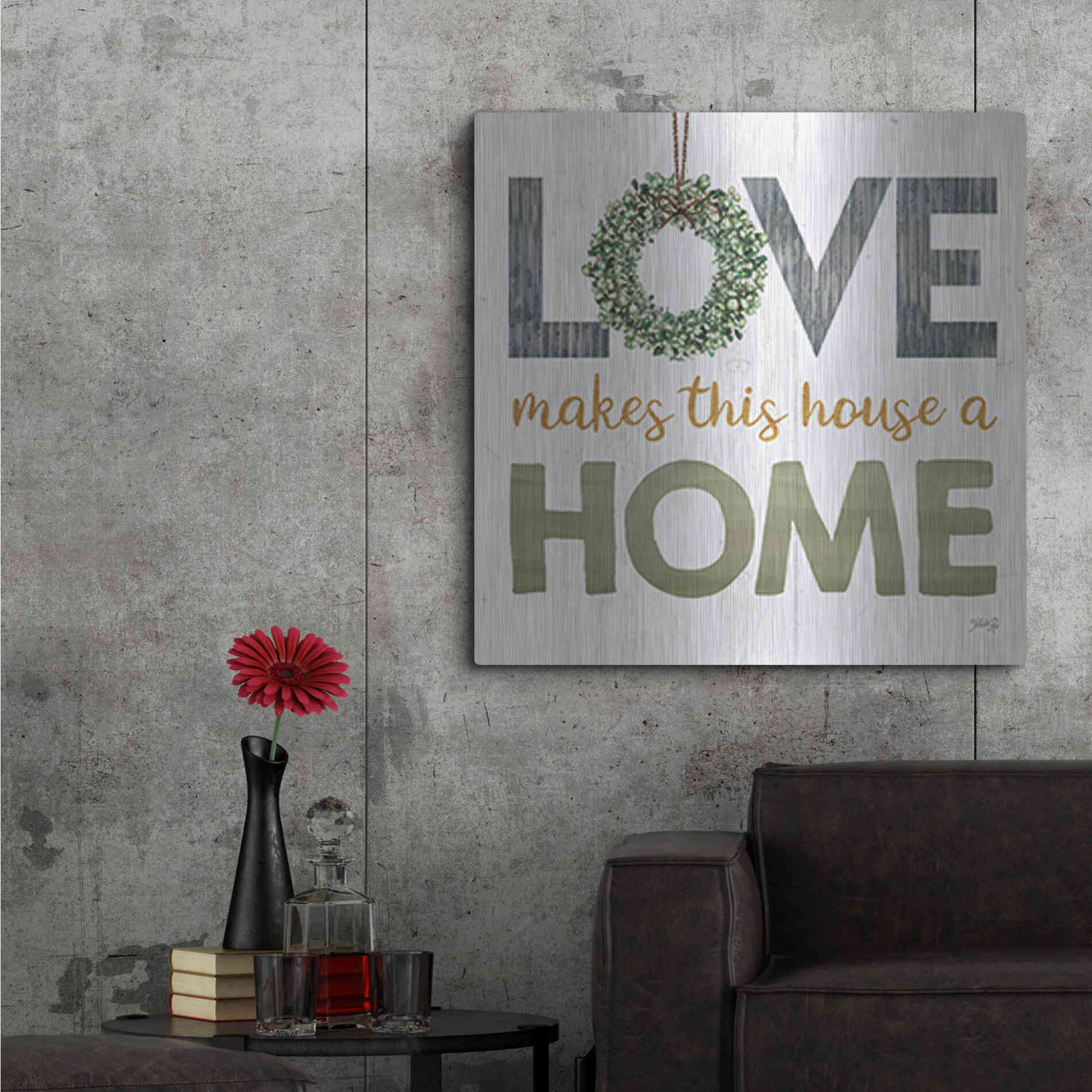 Luxe Metal Art 'Love Makes This House a Home Square' by Marla Rae, Metal Wall Art,36x36