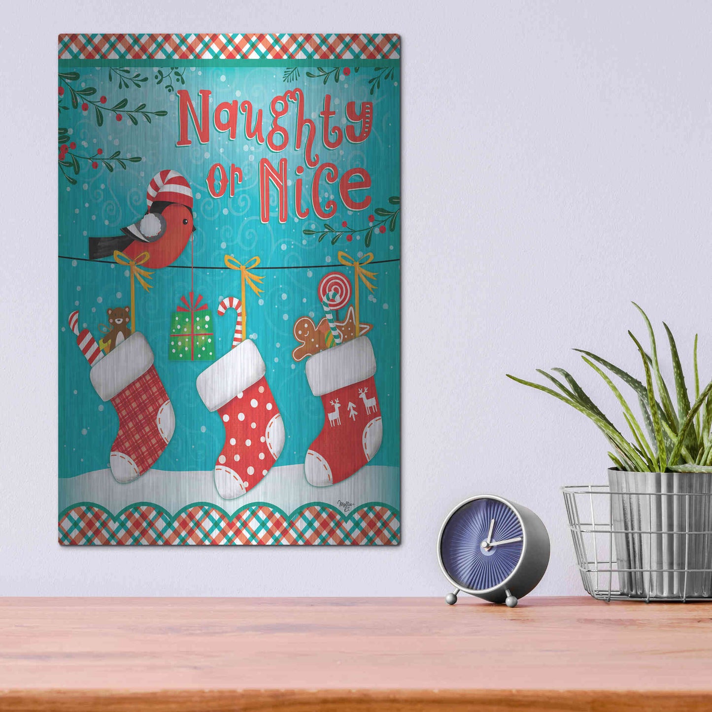 Luxe Metal Art 'Christmas Stocking' by Mollie B., Metal Wall Art,12x16