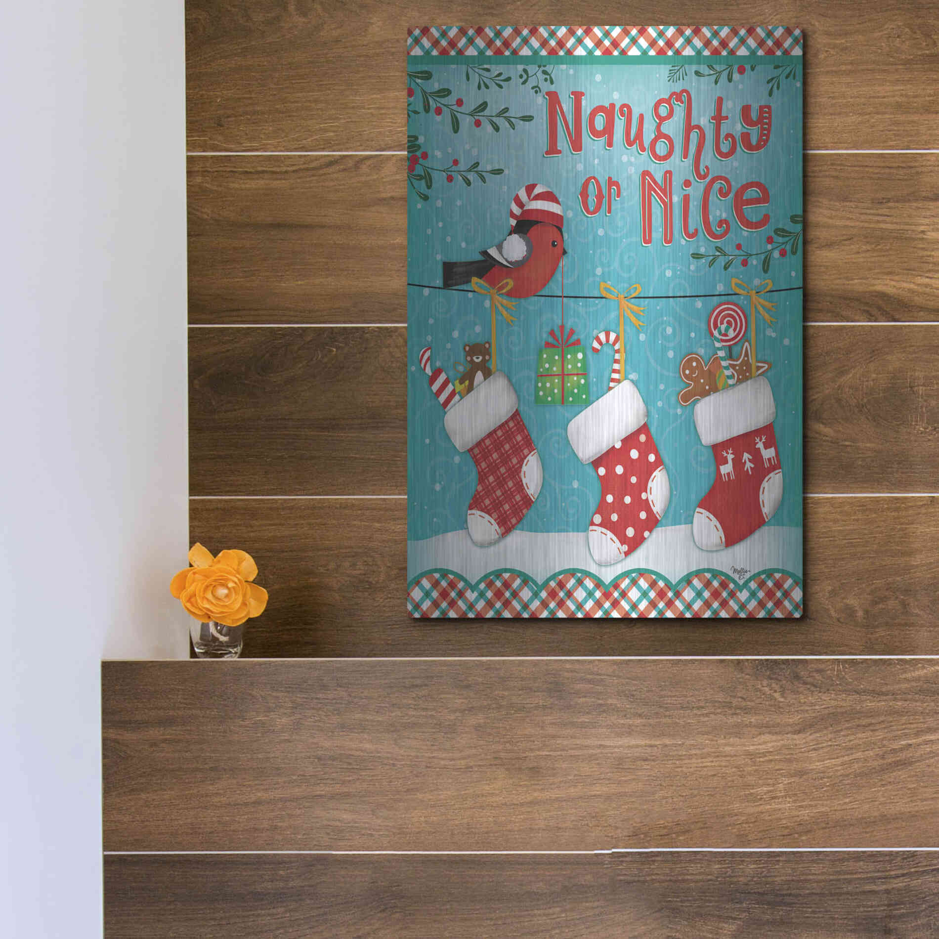 Luxe Metal Art 'Christmas Stocking' by Mollie B., Metal Wall Art,12x16