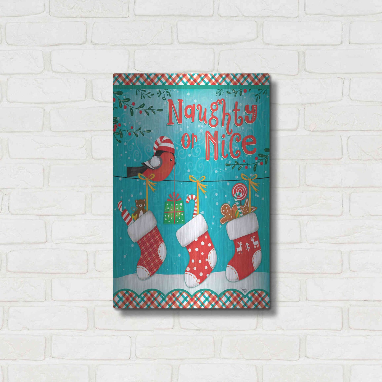 Luxe Metal Art 'Christmas Stocking' by Mollie B., Metal Wall Art,16x24