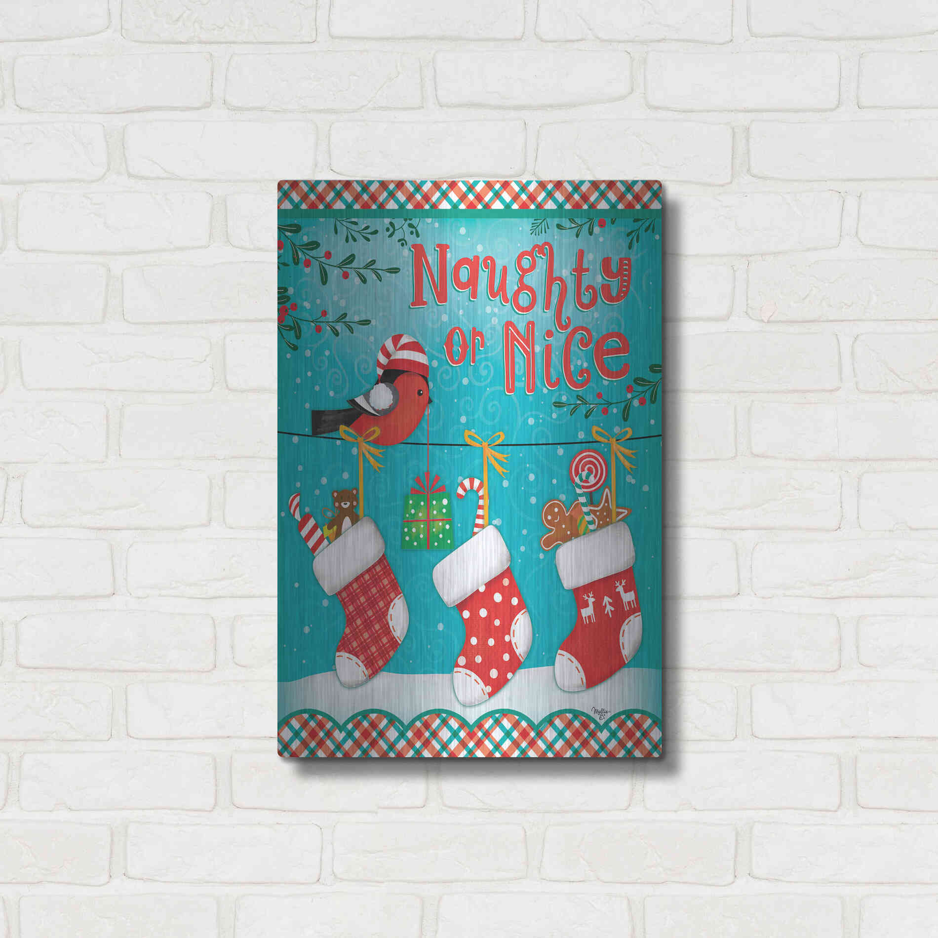 Luxe Metal Art 'Christmas Stocking' by Mollie B., Metal Wall Art,16x24