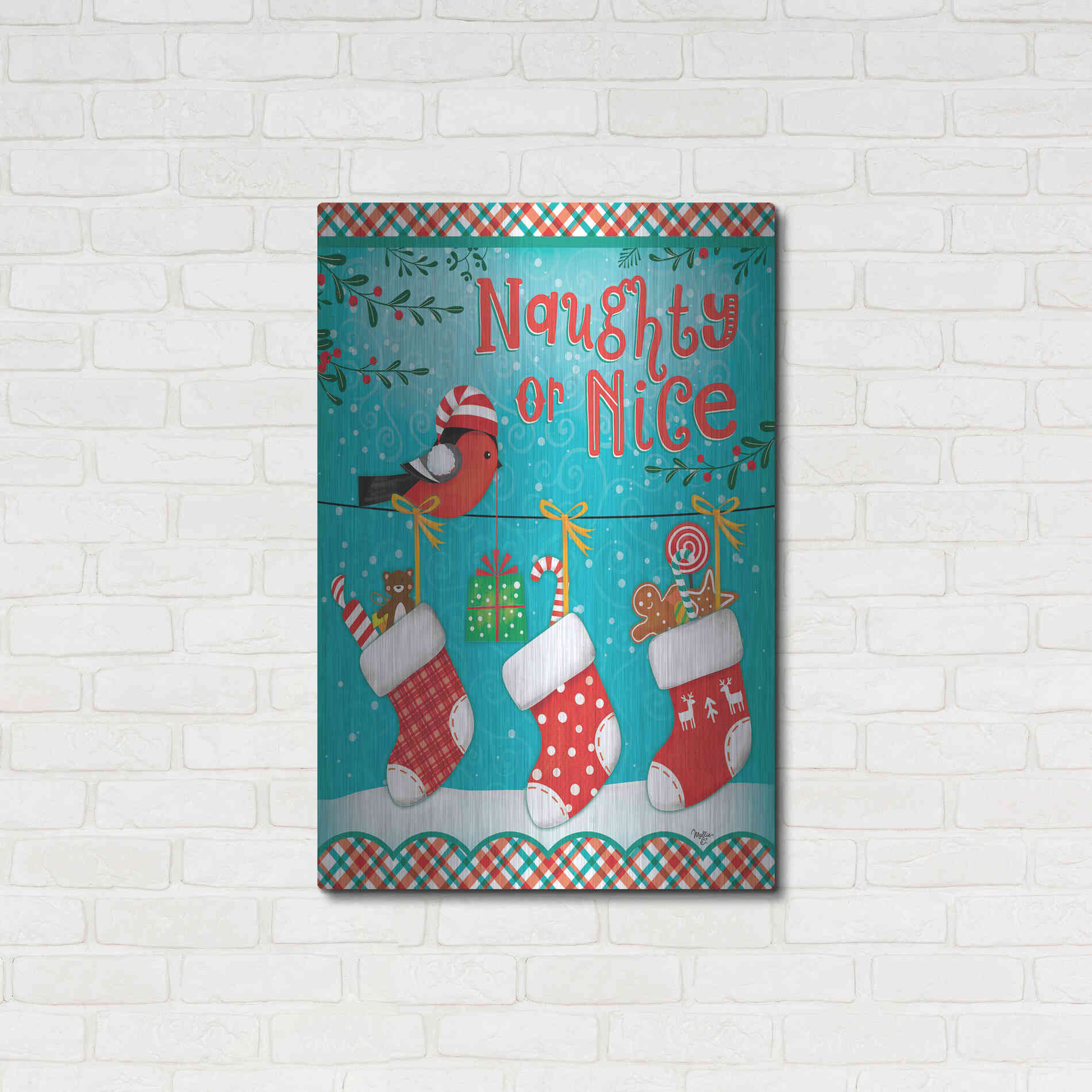 Luxe Metal Art 'Christmas Stocking' by Mollie B., Metal Wall Art,24x36