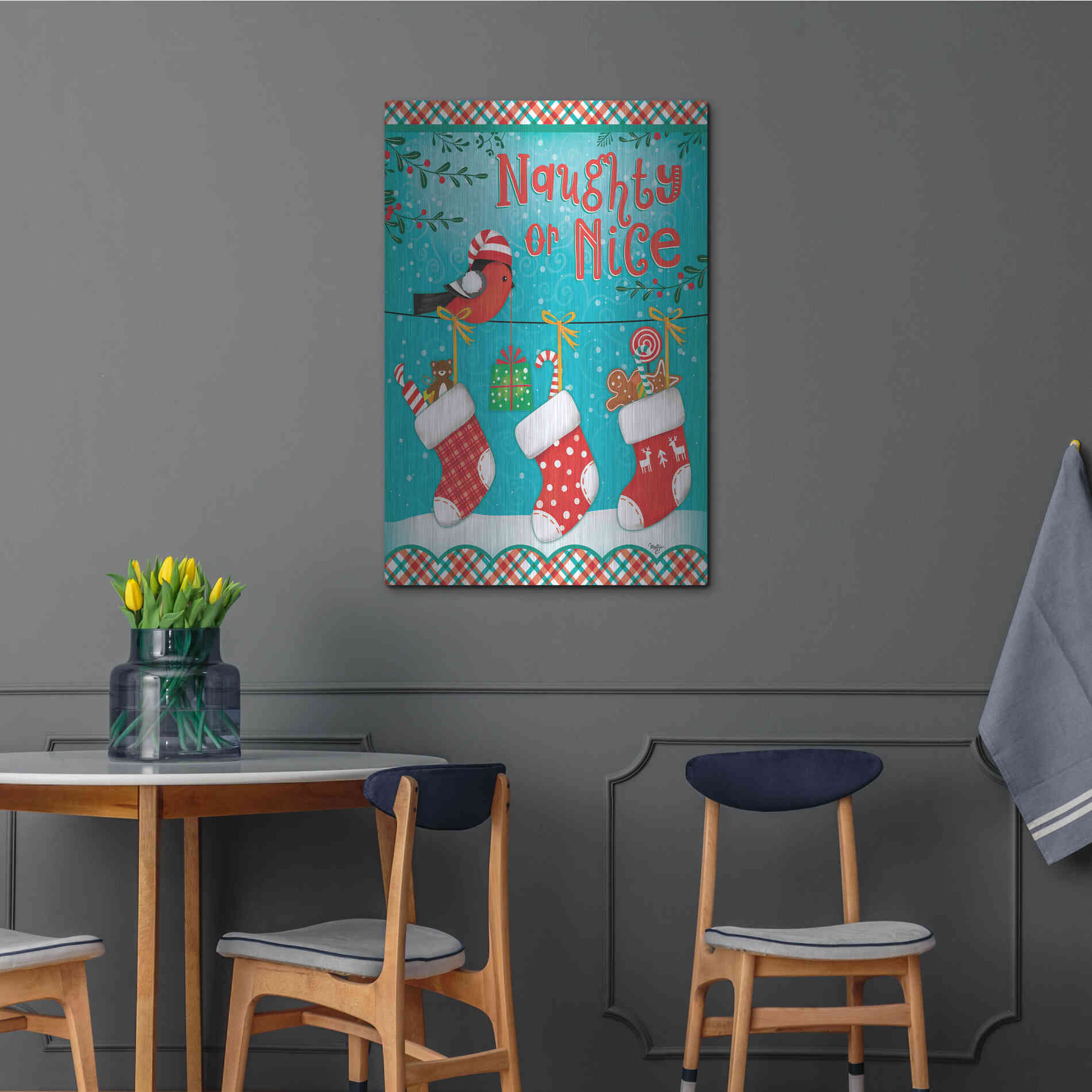 Luxe Metal Art 'Christmas Stocking' by Mollie B., Metal Wall Art,24x36