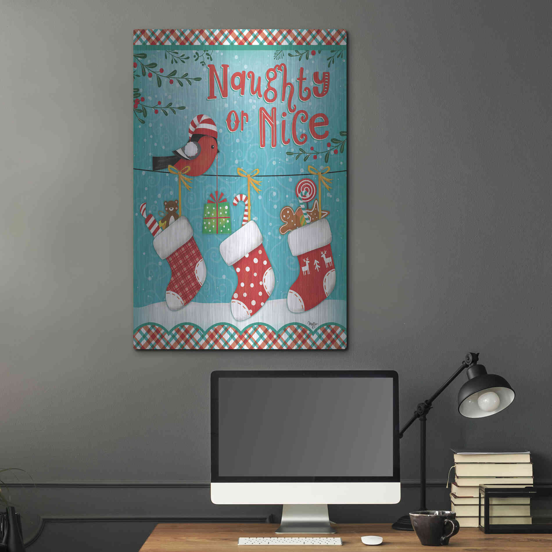 Luxe Metal Art 'Christmas Stocking' by Mollie B., Metal Wall Art,24x36