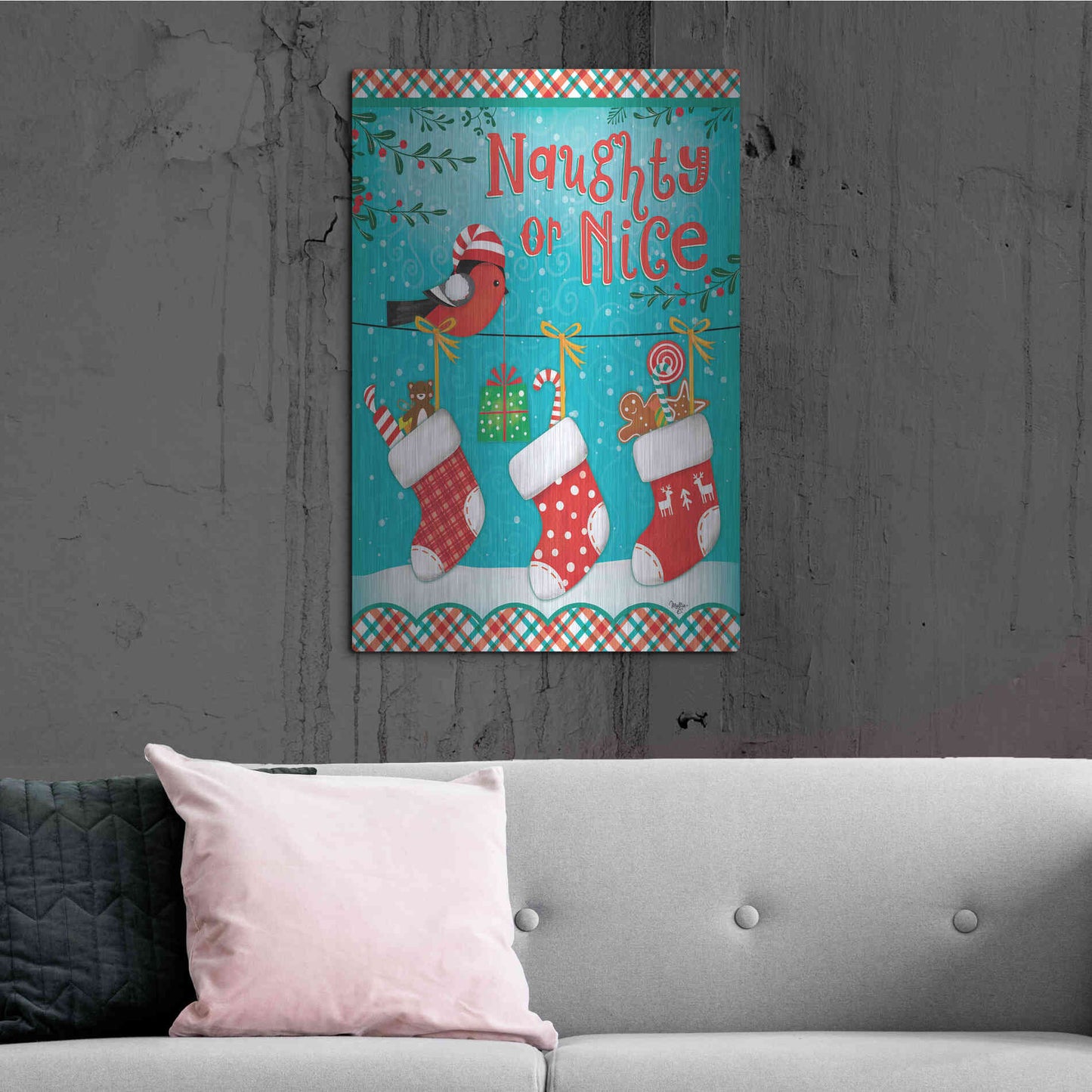Luxe Metal Art 'Christmas Stocking' by Mollie B., Metal Wall Art,24x36