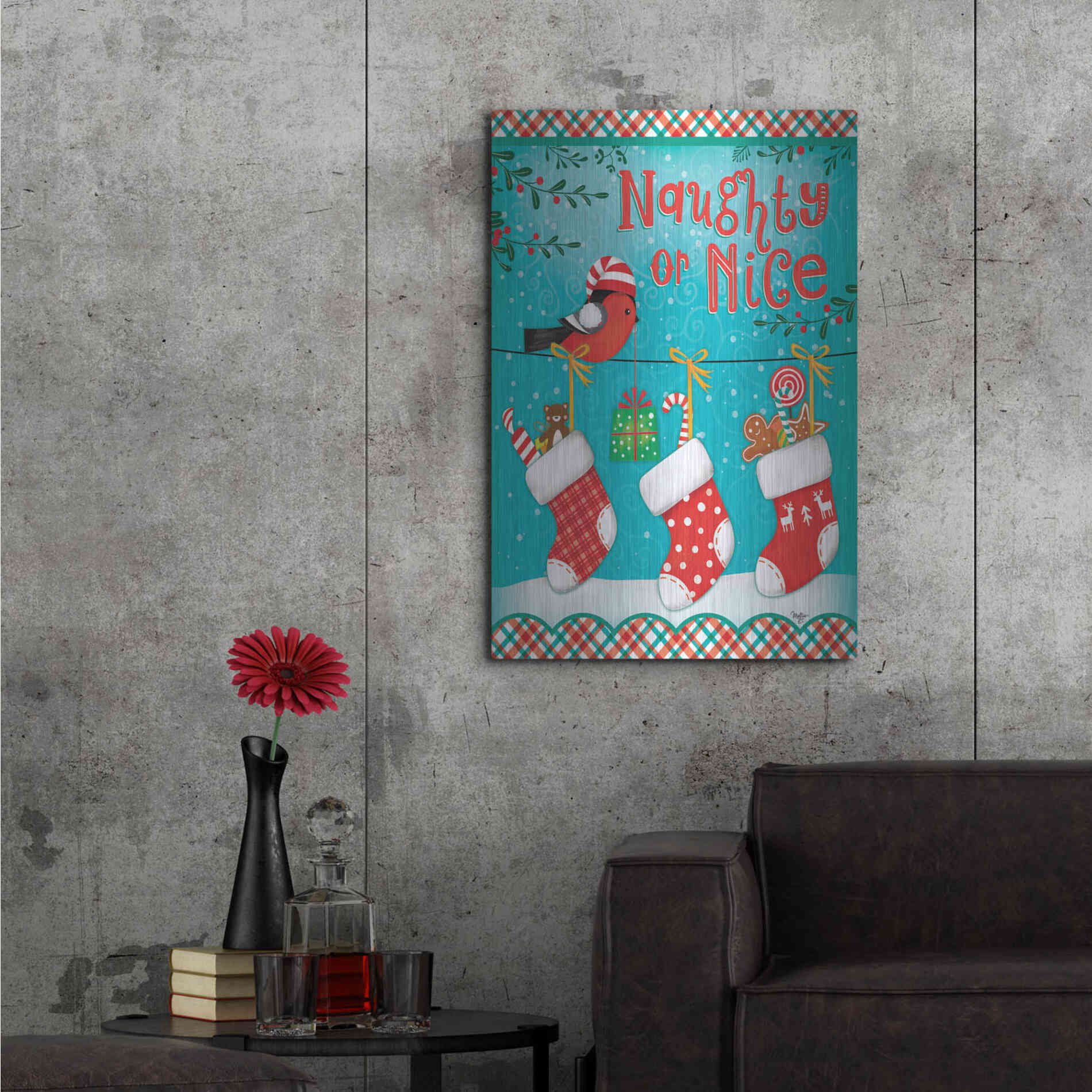 Luxe Metal Art 'Christmas Stocking' by Mollie B., Metal Wall Art,24x36