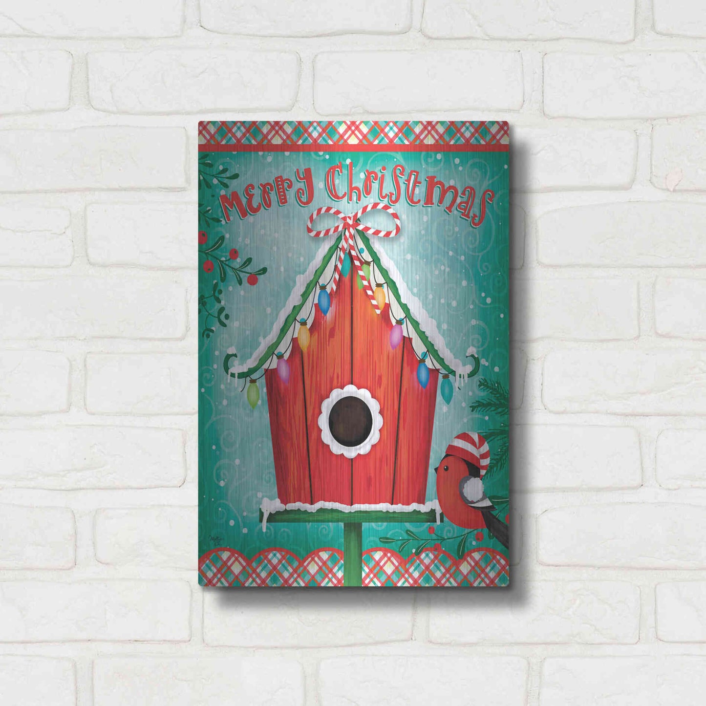 Luxe Metal Art 'Christmas Birdhouse' by Mollie B., Metal Wall Art,12x16