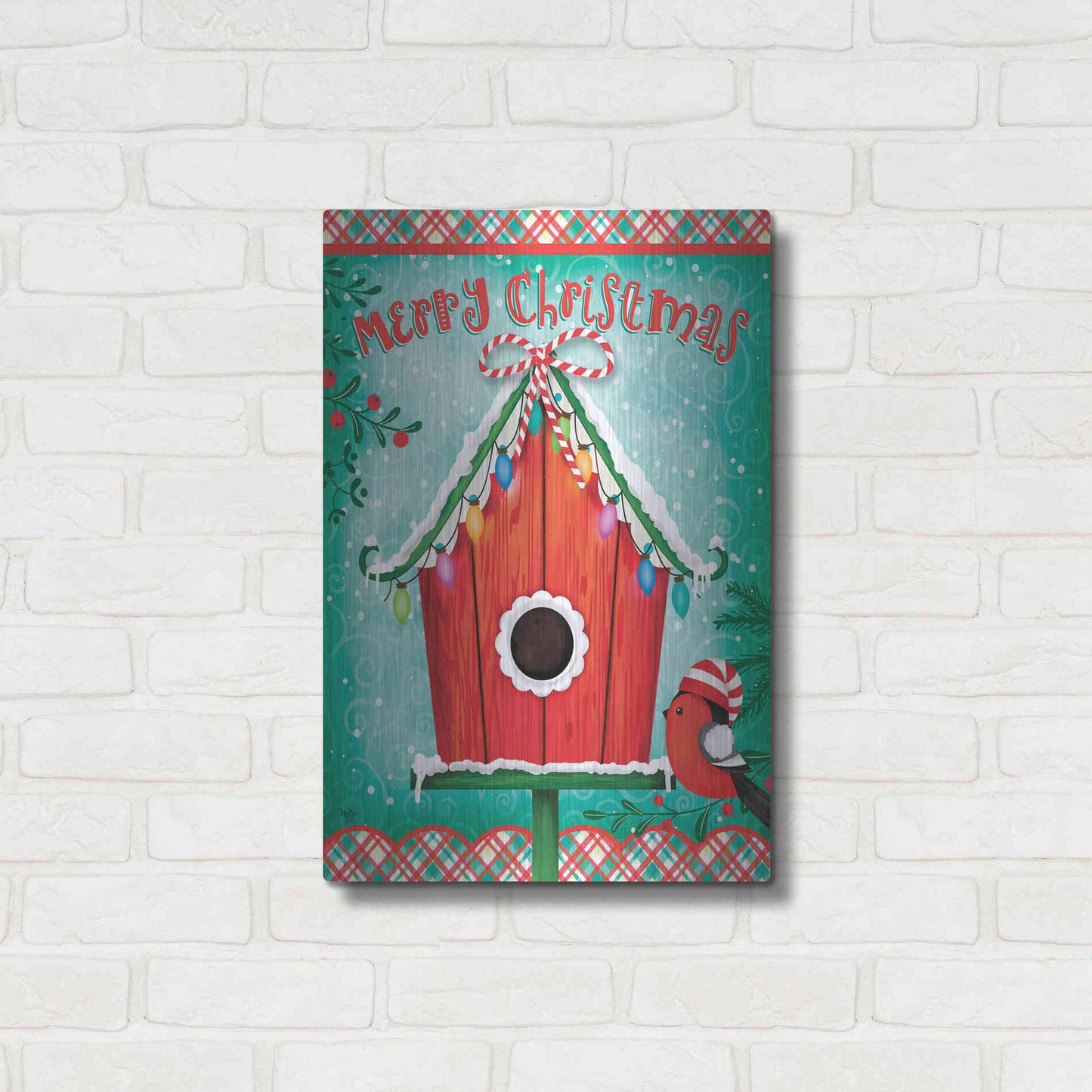 Luxe Metal Art 'Christmas Birdhouse' by Mollie B., Metal Wall Art,16x24