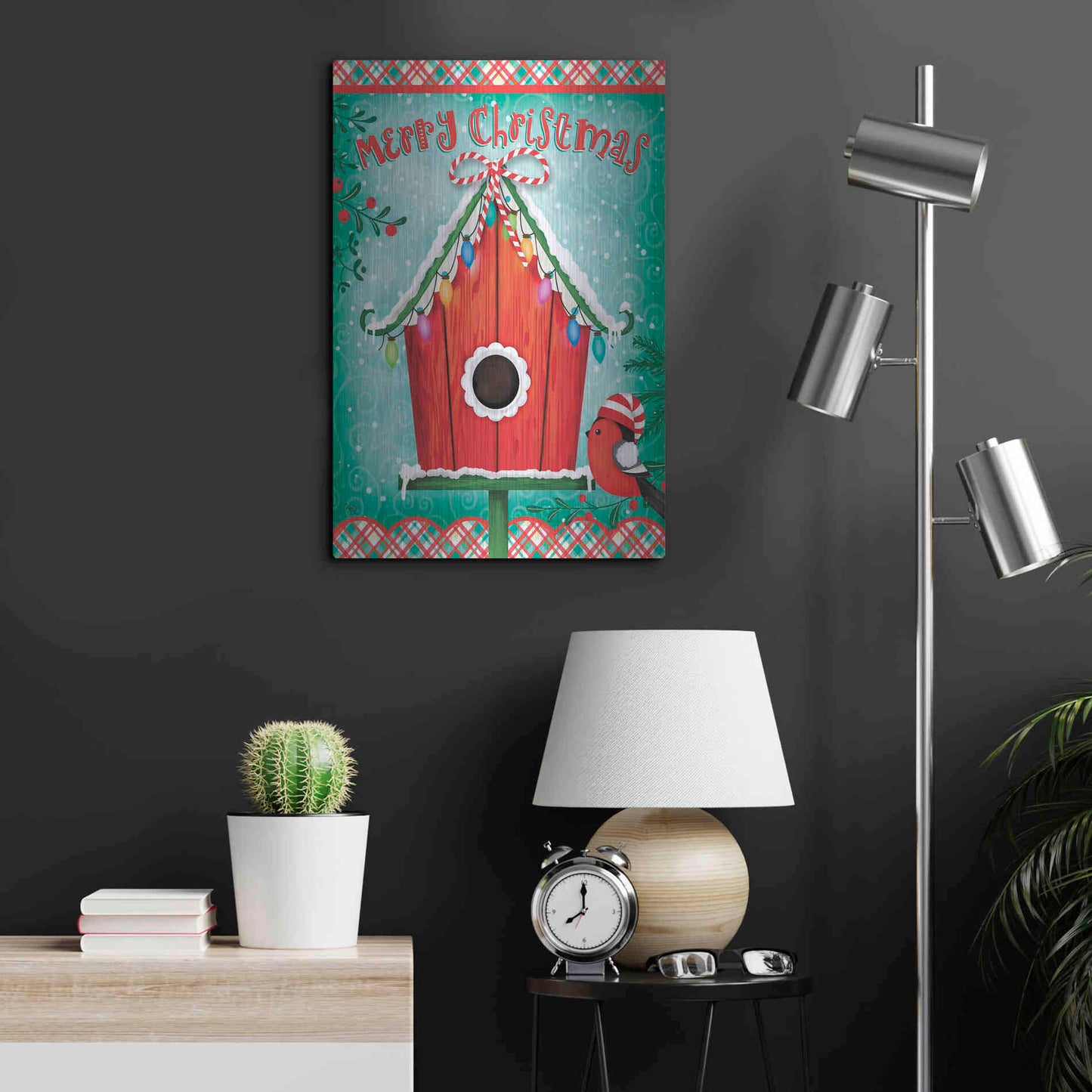 Luxe Metal Art 'Christmas Birdhouse' by Mollie B., Metal Wall Art,16x24