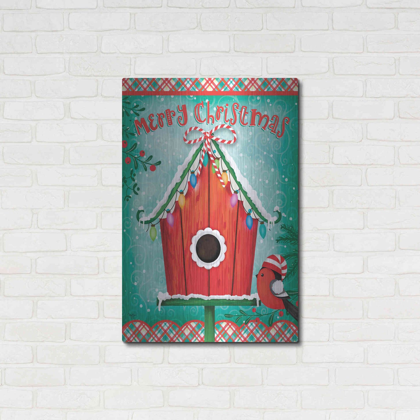 Luxe Metal Art 'Christmas Birdhouse' by Mollie B., Metal Wall Art,24x36