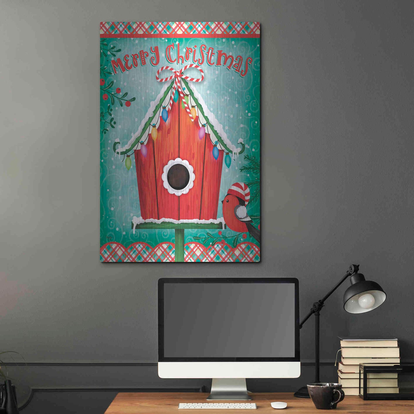 Luxe Metal Art 'Christmas Birdhouse' by Mollie B., Metal Wall Art,24x36