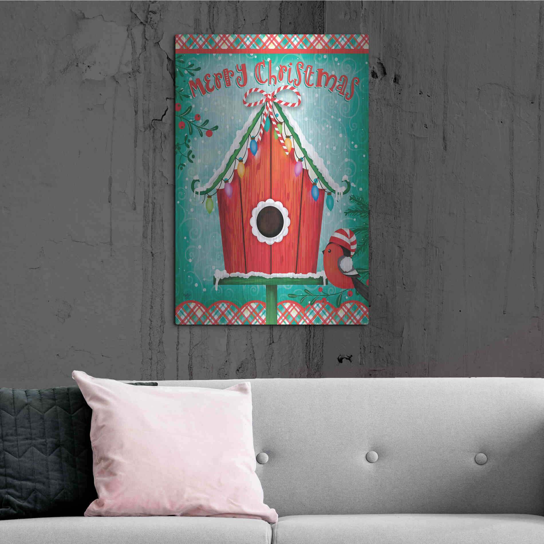 Luxe Metal Art 'Christmas Birdhouse' by Mollie B., Metal Wall Art,24x36