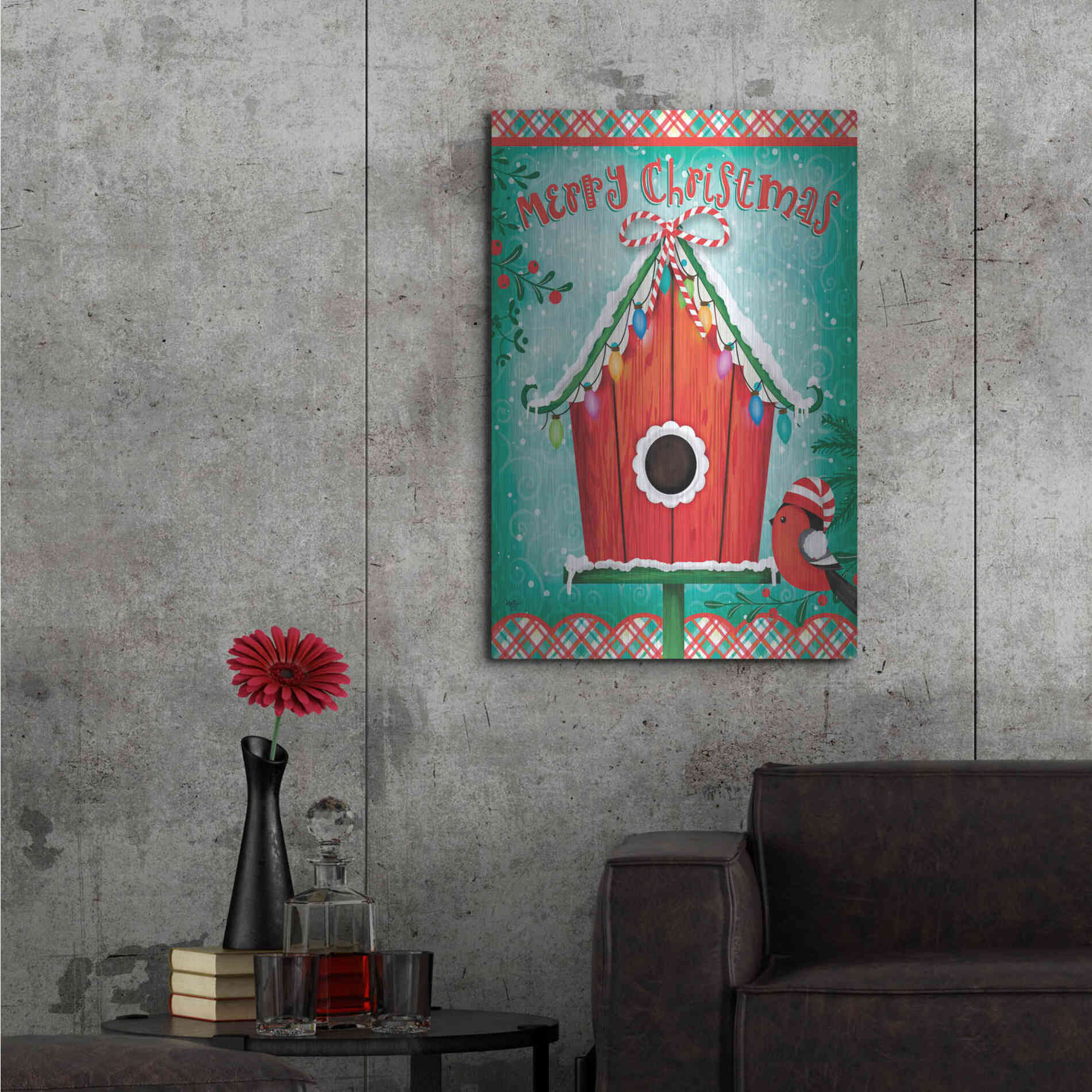 Luxe Metal Art 'Christmas Birdhouse' by Mollie B., Metal Wall Art,24x36