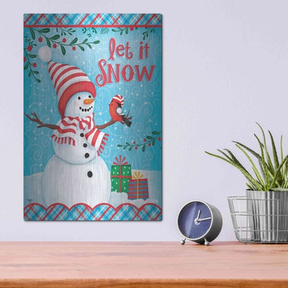 Luxe Metal Art 'Snowman and Bird' by Mollie B., Metal Wall Art,12x16