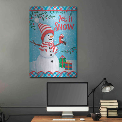 Luxe Metal Art 'Snowman and Bird' by Mollie B., Metal Wall Art,24x36