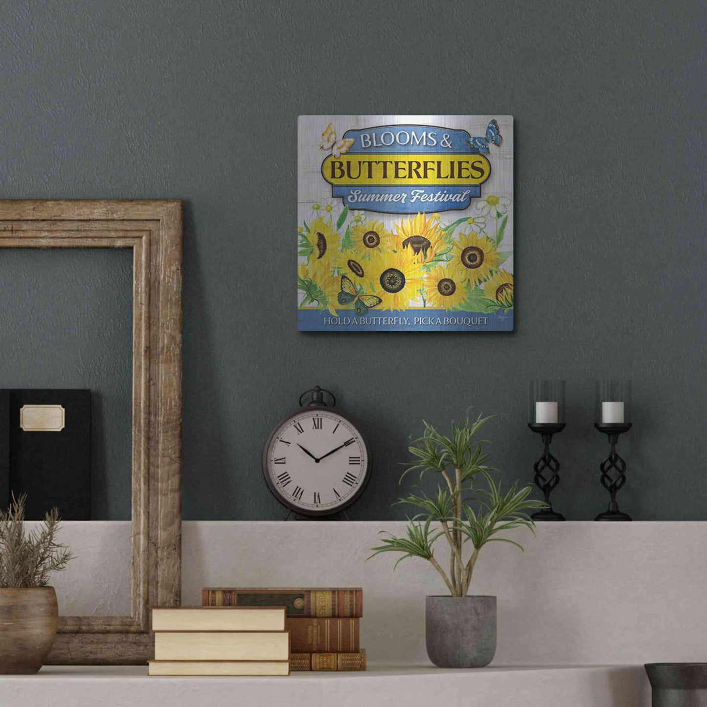 Luxe Metal Art 'Blooms & Butterflies' by Mollie B., Metal Wall Art,12x12