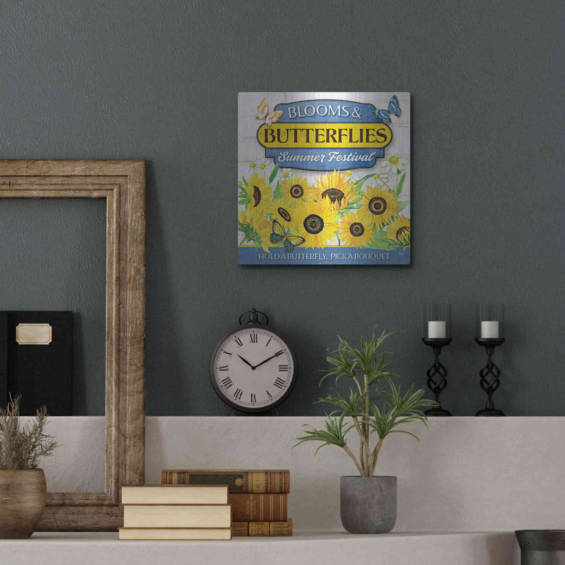 Luxe Metal Art 'Blooms & Butterflies' by Mollie B., Metal Wall Art,12x12