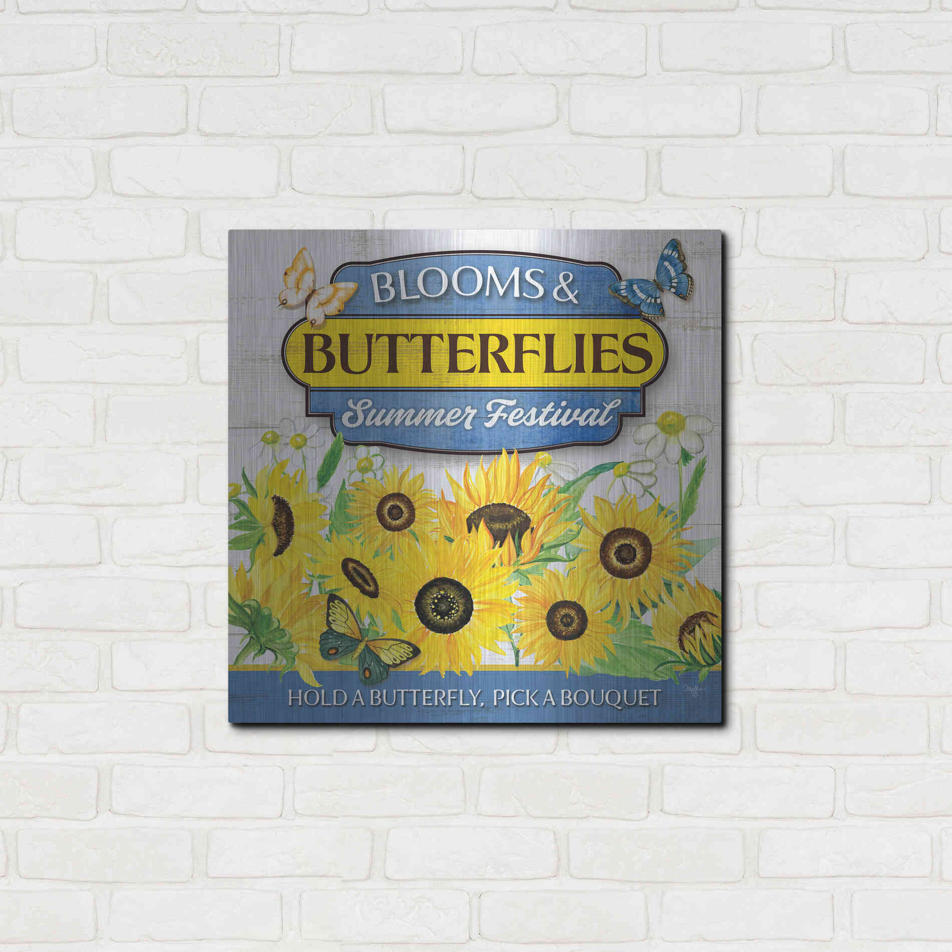 Luxe Metal Art 'Blooms & Butterflies' by Mollie B., Metal Wall Art,24x24