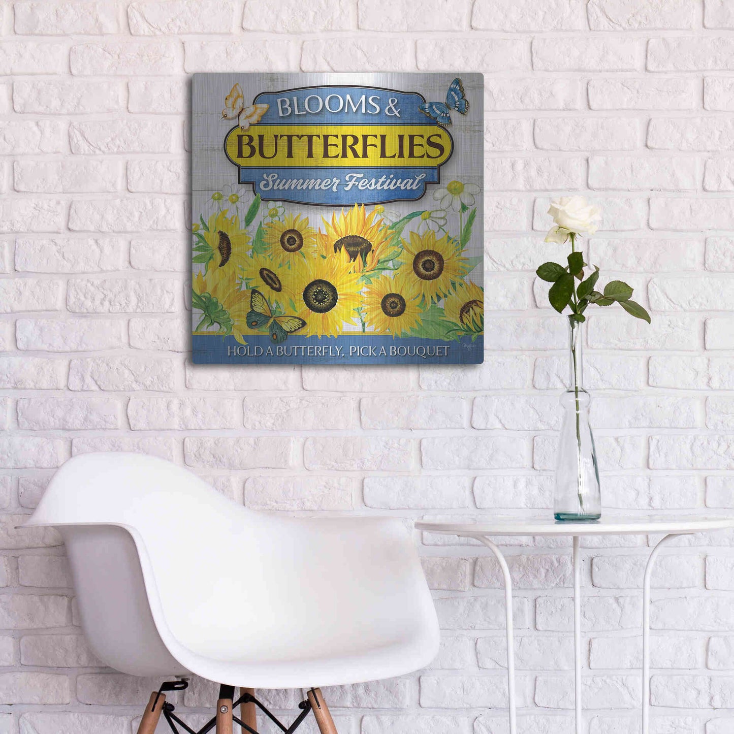 Luxe Metal Art 'Blooms & Butterflies' by Mollie B., Metal Wall Art,24x24