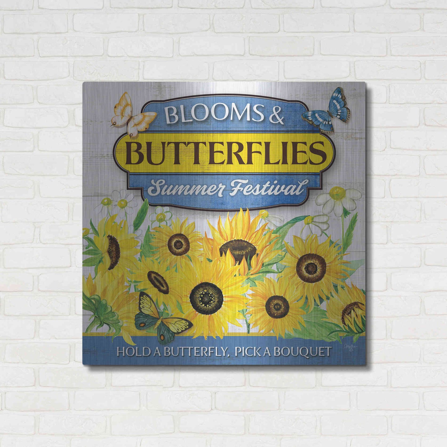 Luxe Metal Art 'Blooms & Butterflies' by Mollie B., Metal Wall Art,36x36