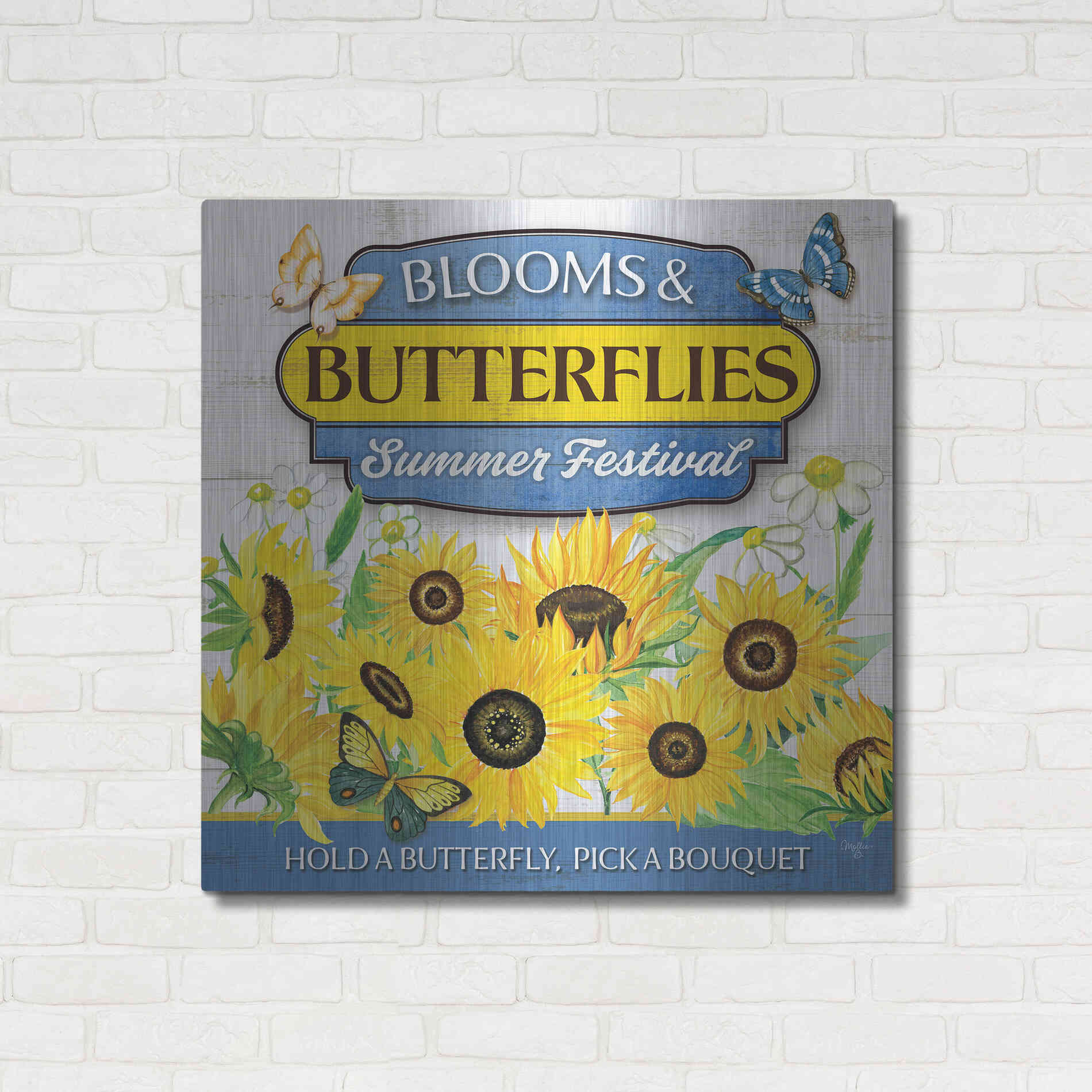 Luxe Metal Art 'Blooms & Butterflies' by Mollie B., Metal Wall Art,36x36