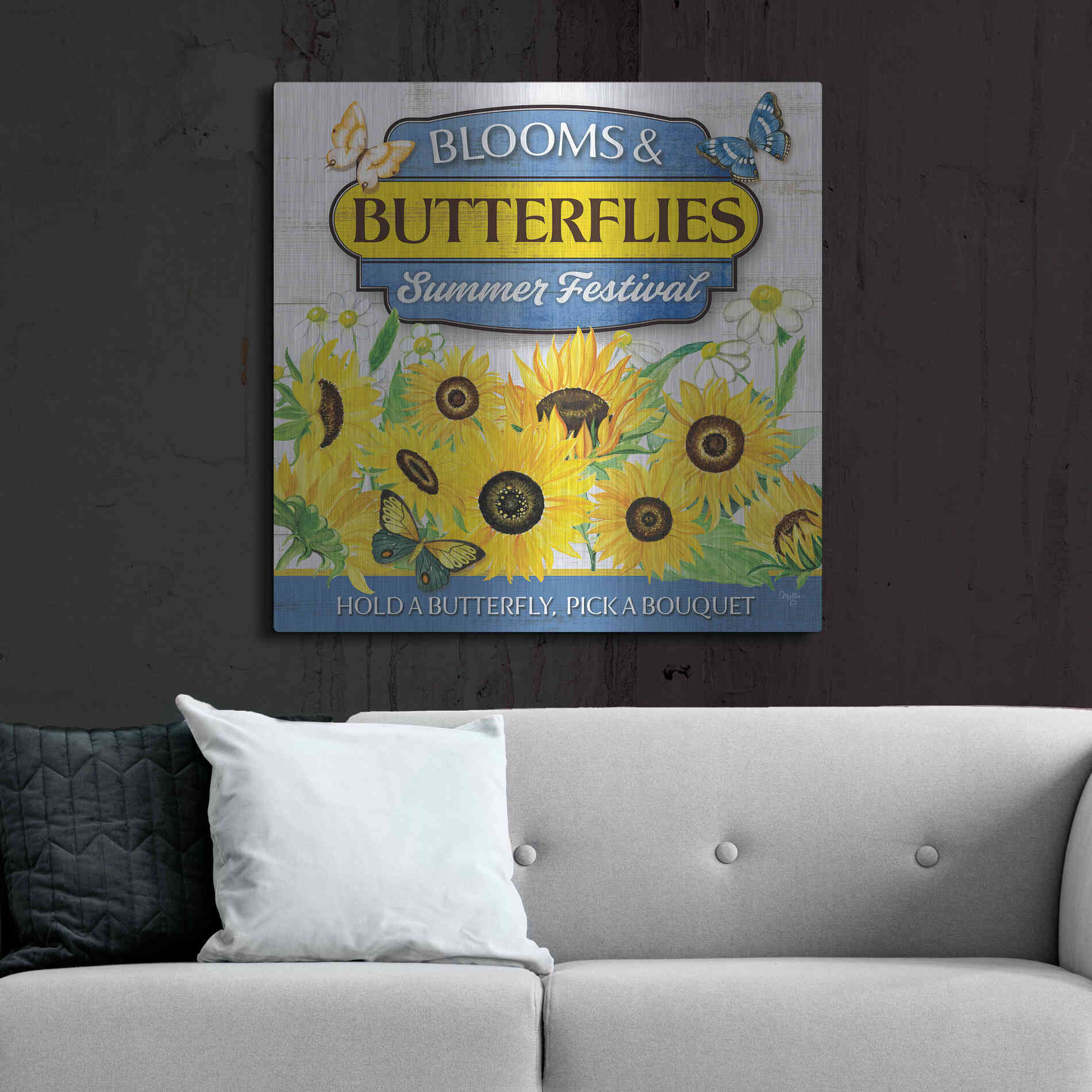 Luxe Metal Art 'Blooms & Butterflies' by Mollie B., Metal Wall Art,36x36