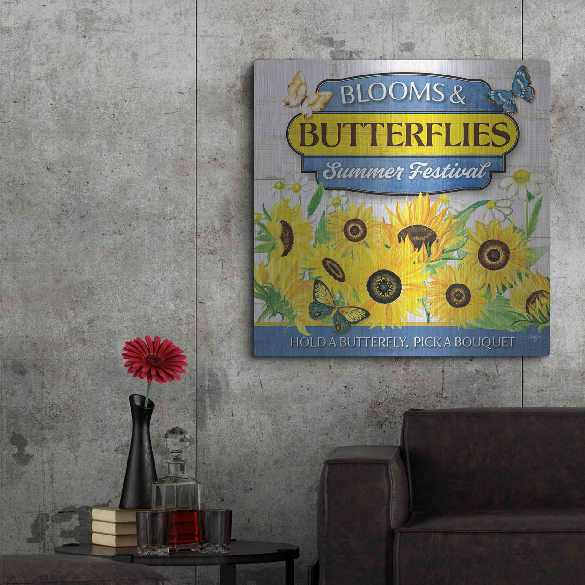 Luxe Metal Art 'Blooms & Butterflies' by Mollie B., Metal Wall Art,36x36