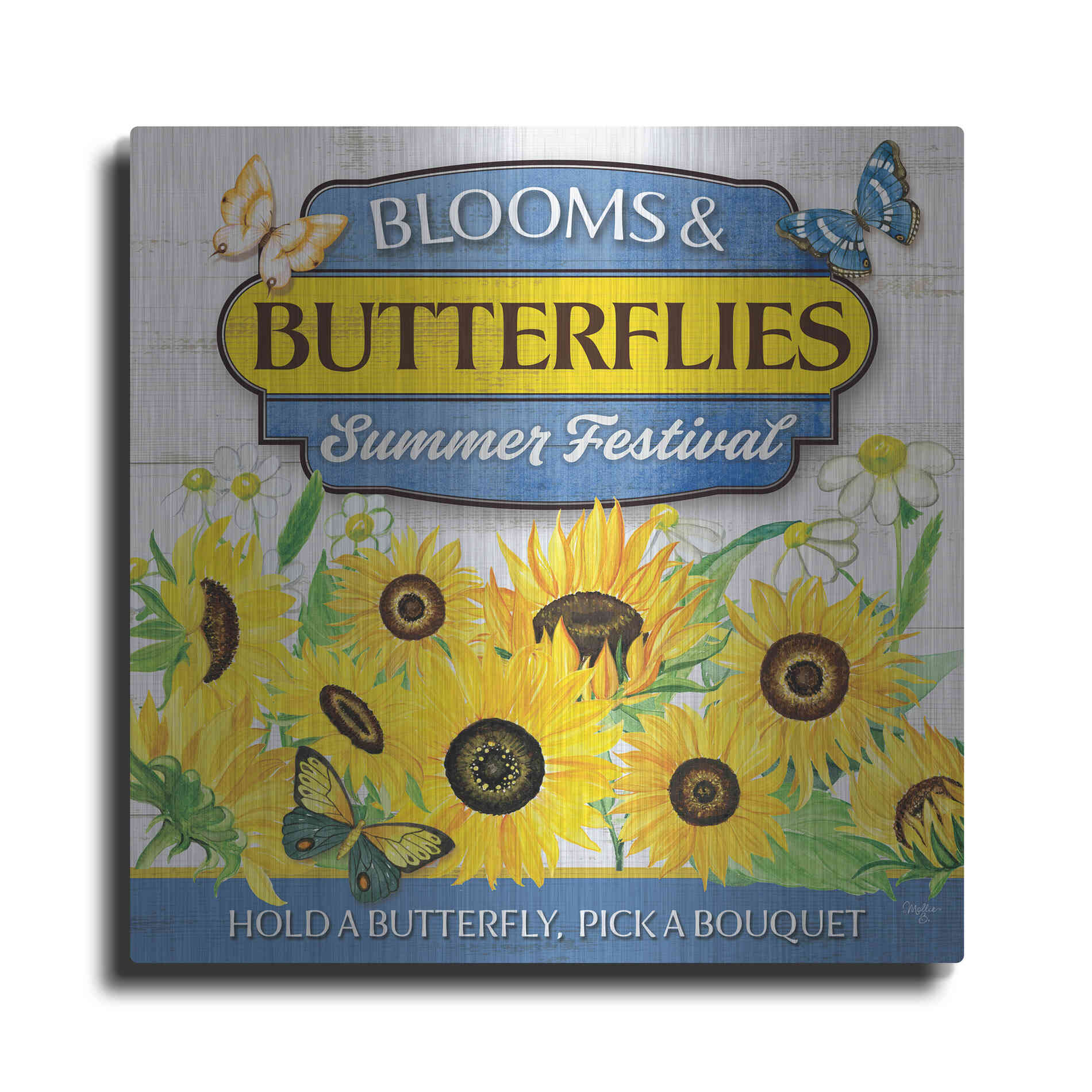 Luxe Metal Art 'Blooms & Butterflies' by Mollie B., Metal Wall Art