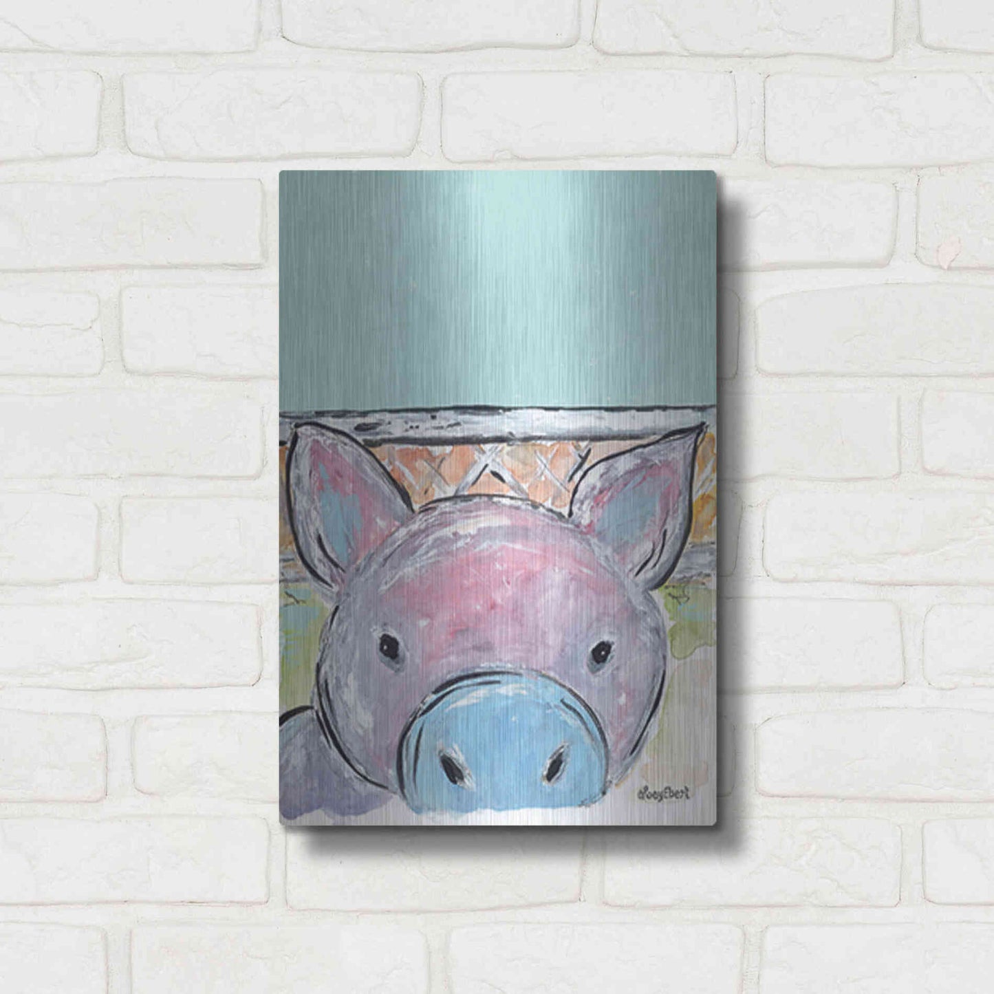 Luxe Metal Art 'Oink Oink' by Roey Ebert, Metal Wall Art,12x16