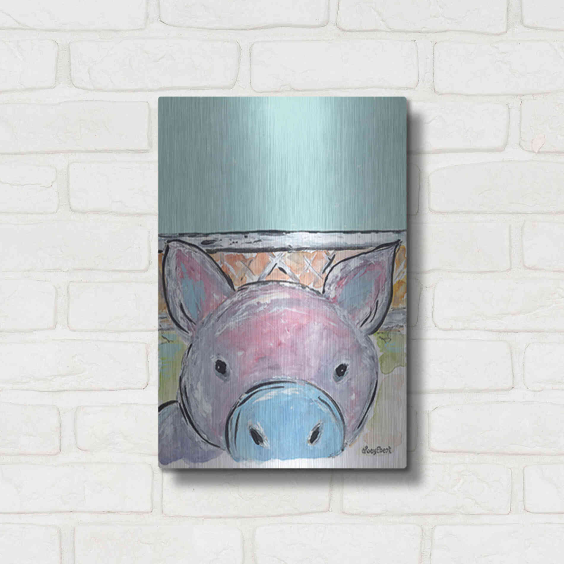 Luxe Metal Art 'Oink Oink' by Roey Ebert, Metal Wall Art,12x16