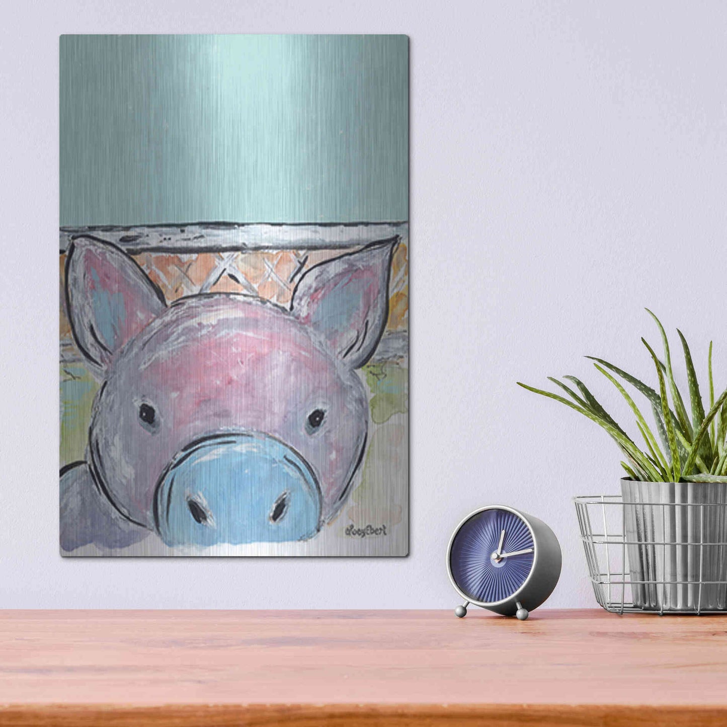 Luxe Metal Art 'Oink Oink' by Roey Ebert, Metal Wall Art,12x16
