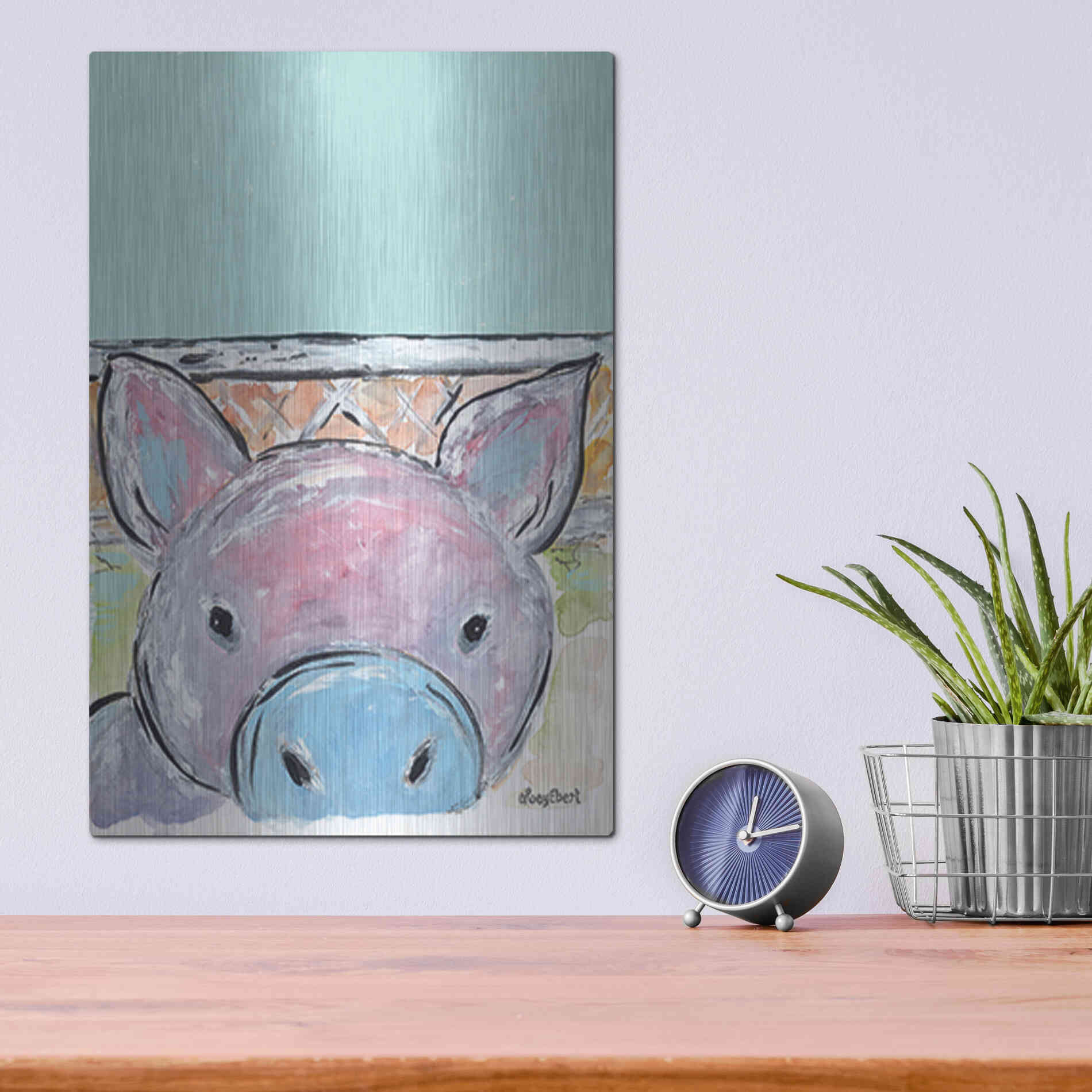 Luxe Metal Art 'Oink Oink' by Roey Ebert, Metal Wall Art,12x16