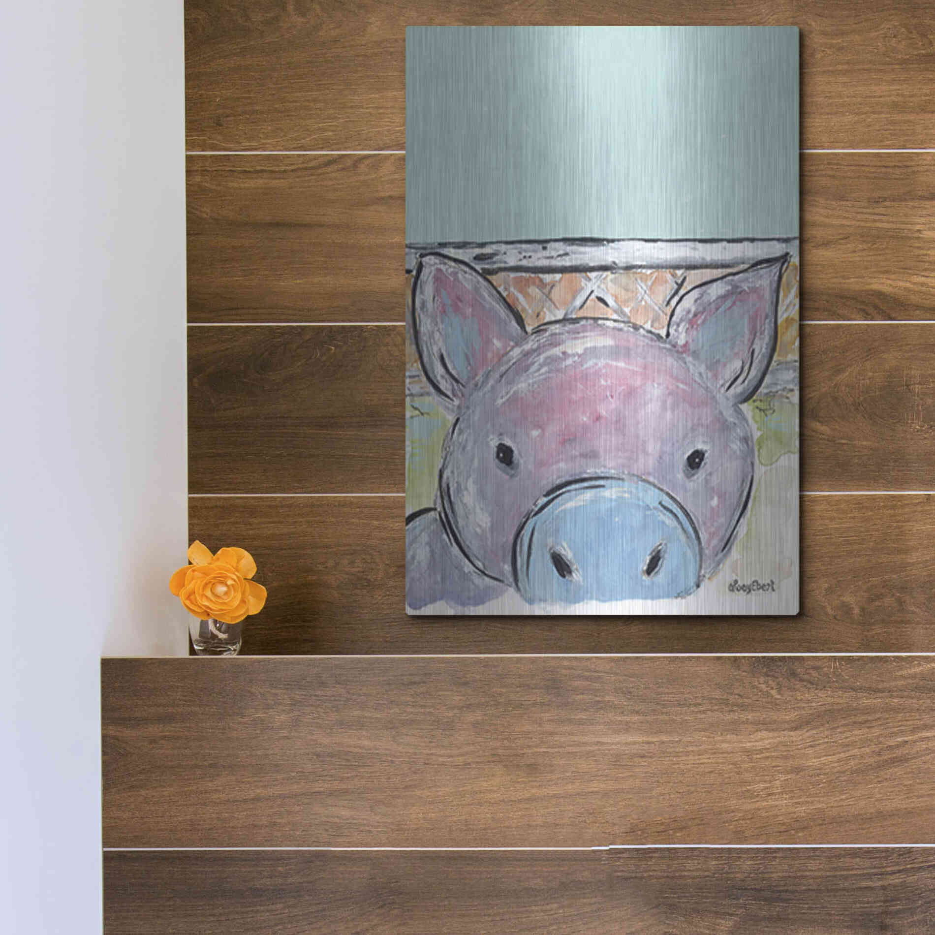 Luxe Metal Art 'Oink Oink' by Roey Ebert, Metal Wall Art,12x16
