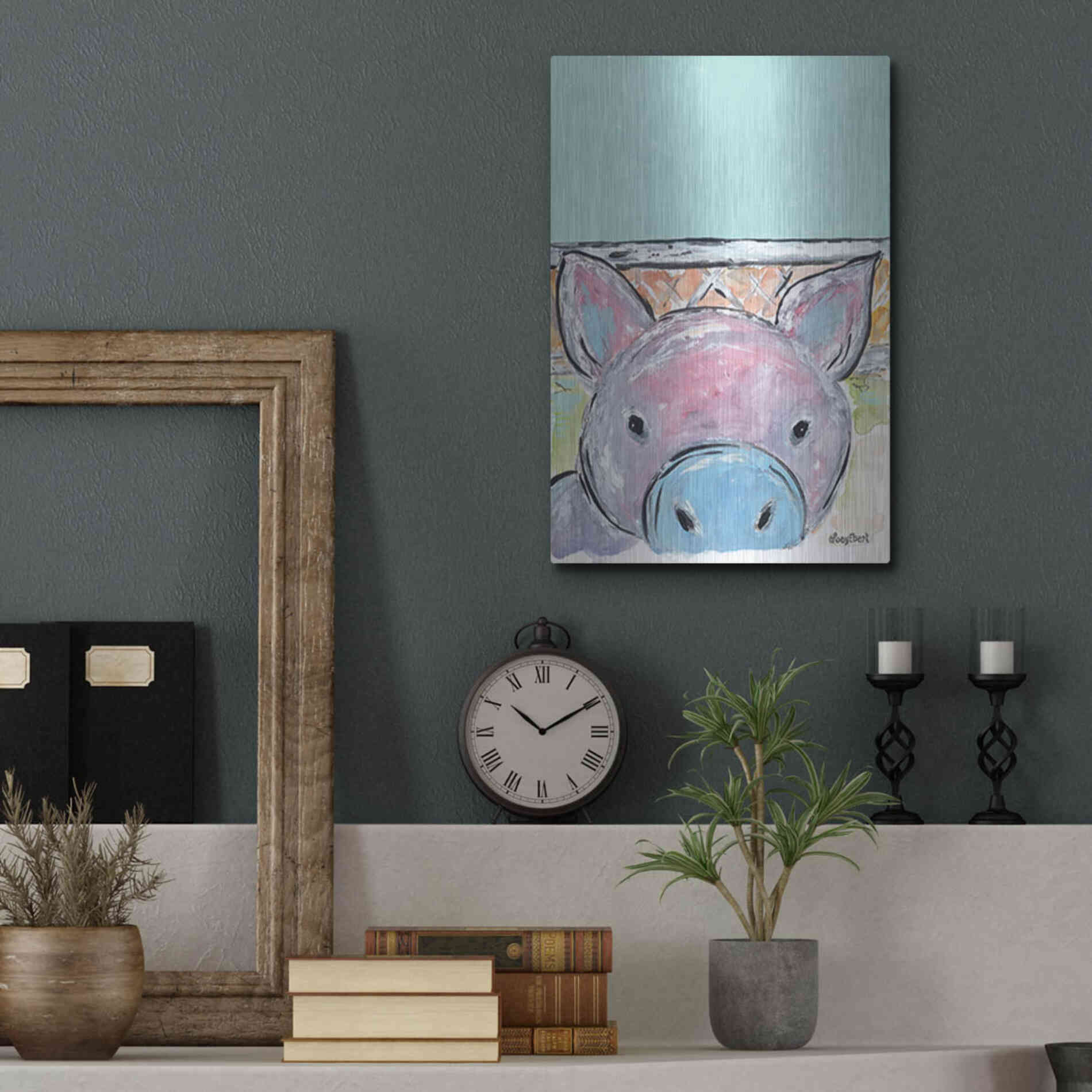 Luxe Metal Art 'Oink Oink' by Roey Ebert, Metal Wall Art,12x16