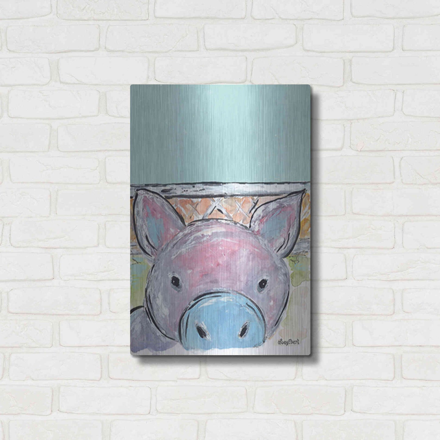 Luxe Metal Art 'Oink Oink' by Roey Ebert, Metal Wall Art,16x24