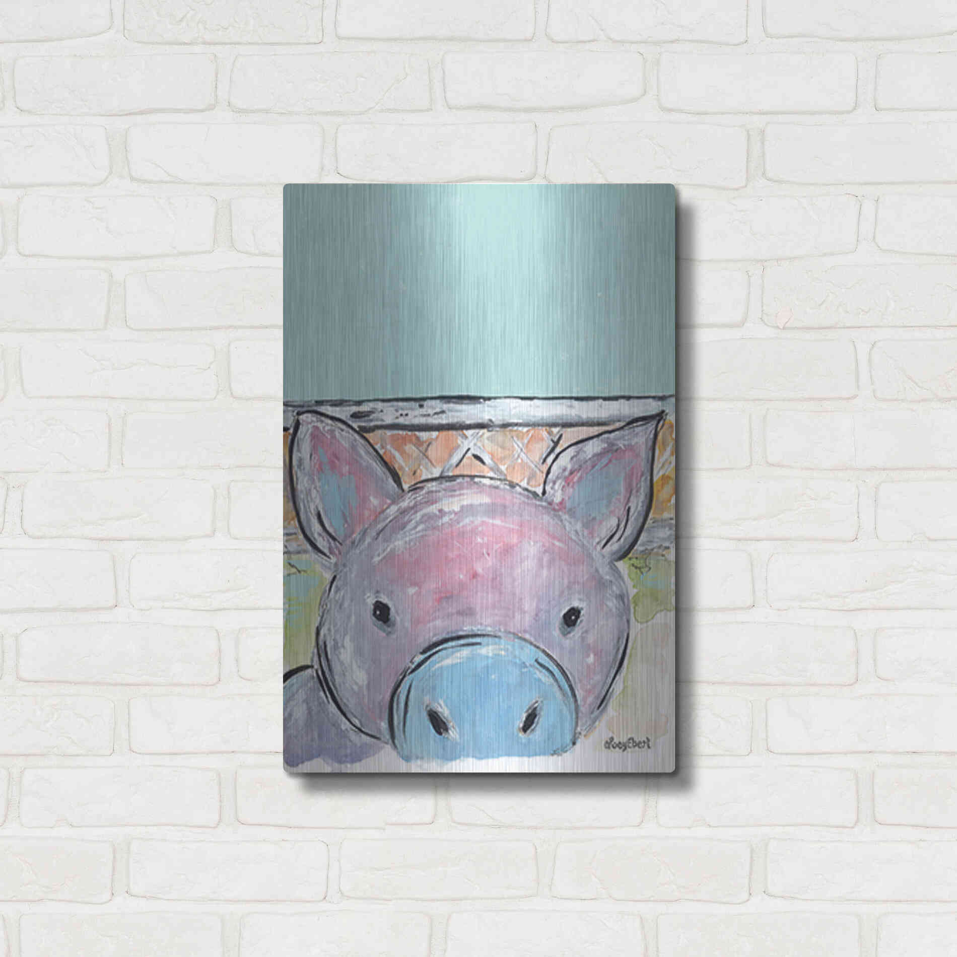 Luxe Metal Art 'Oink Oink' by Roey Ebert, Metal Wall Art,16x24