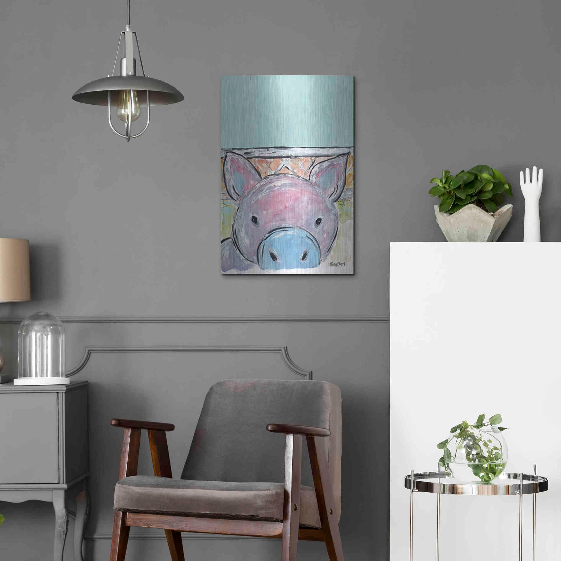 Luxe Metal Art 'Oink Oink' by Roey Ebert, Metal Wall Art,16x24