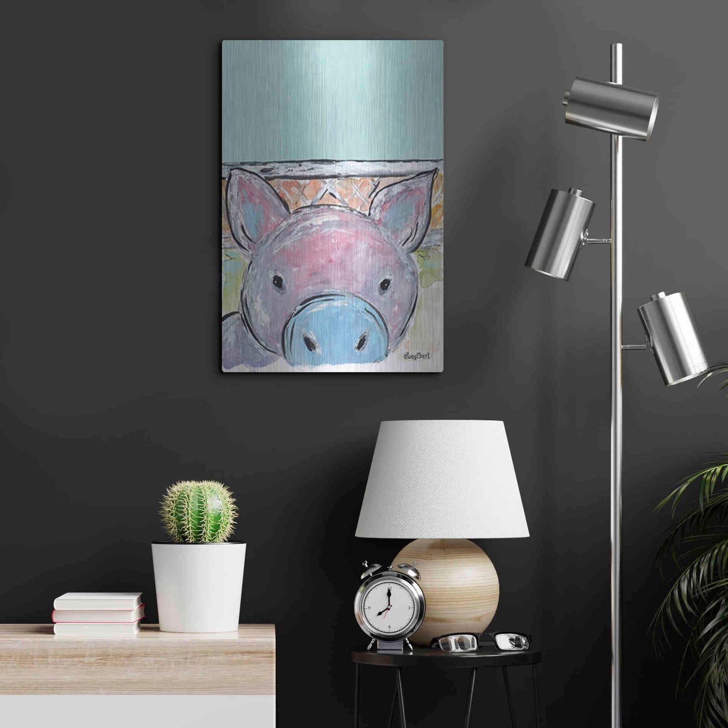 Luxe Metal Art 'Oink Oink' by Roey Ebert, Metal Wall Art,16x24