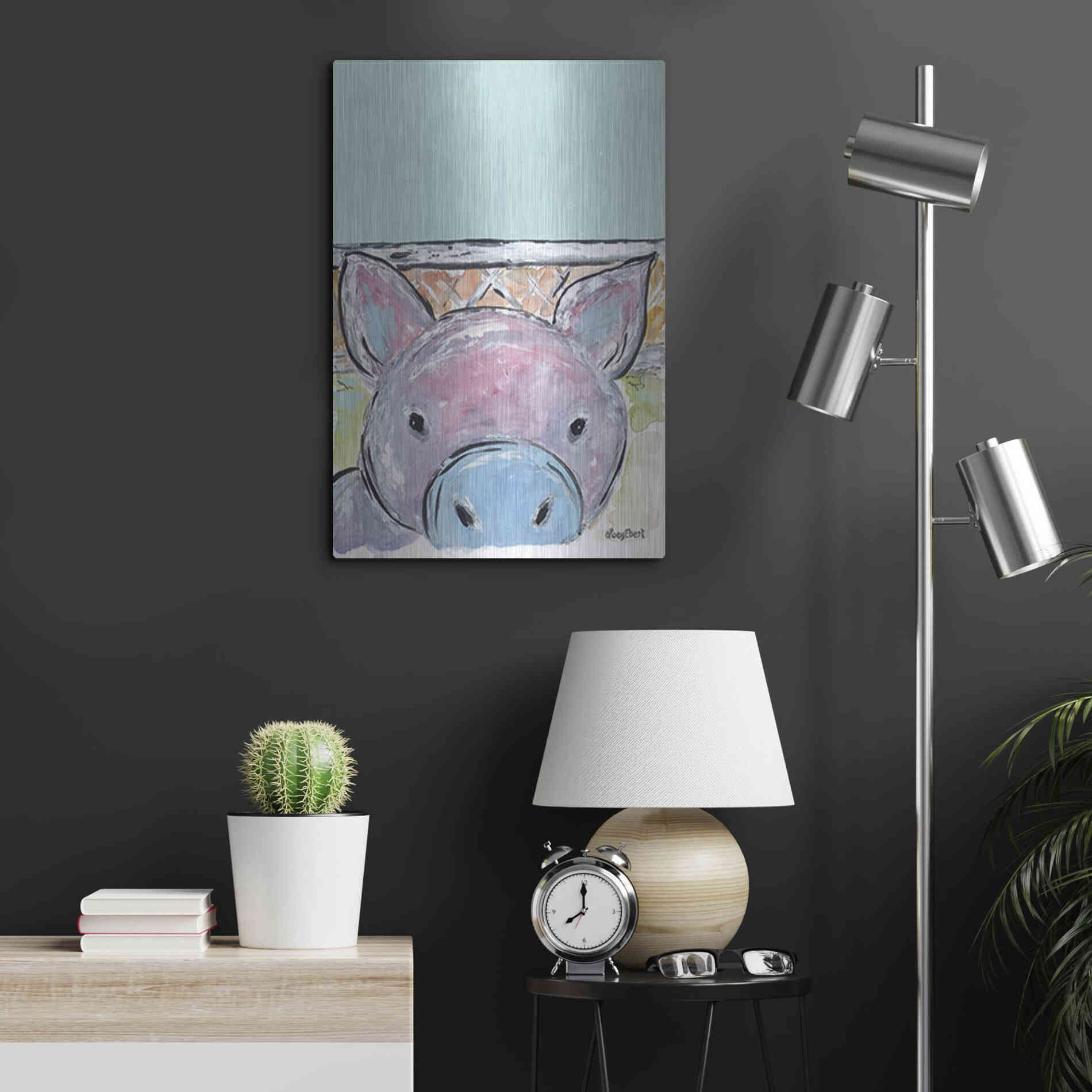 Luxe Metal Art 'Oink Oink' by Roey Ebert, Metal Wall Art,16x24